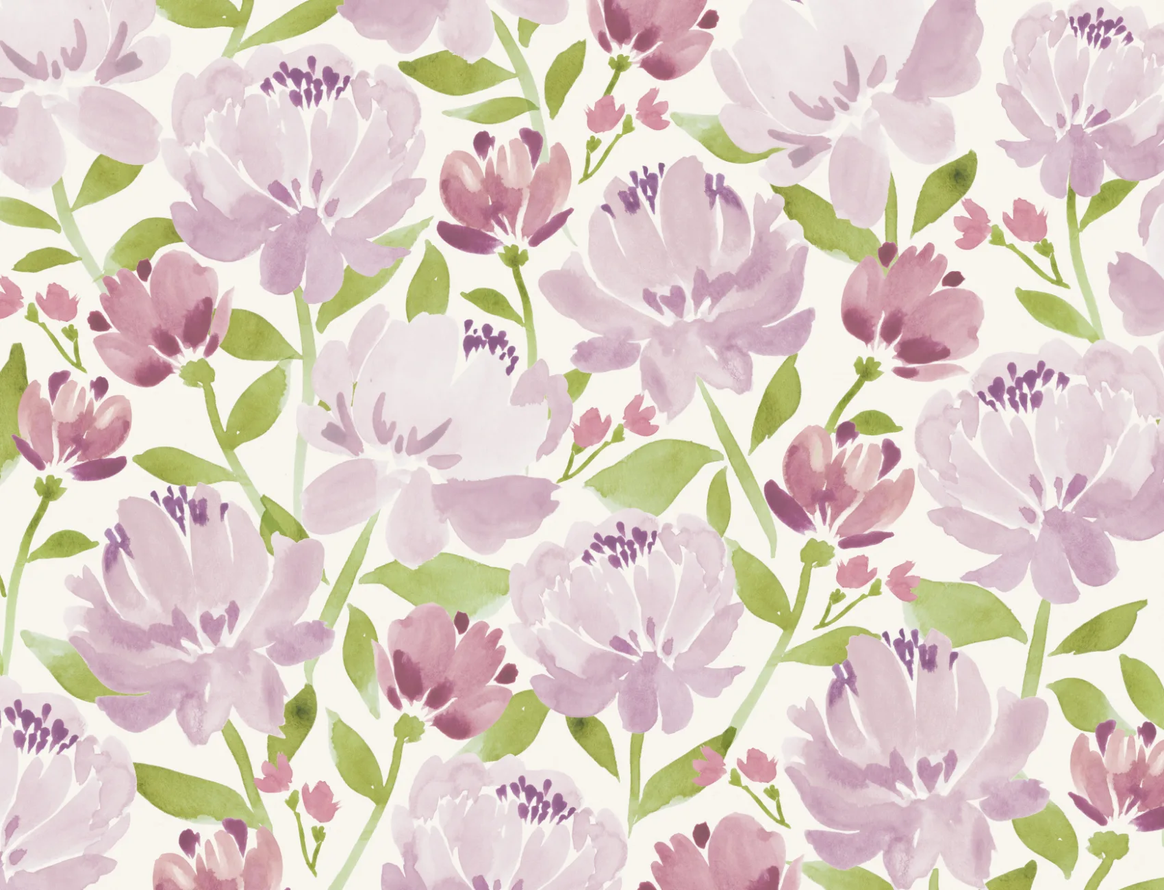 Purple Watercolor Peonies Wall Mural
