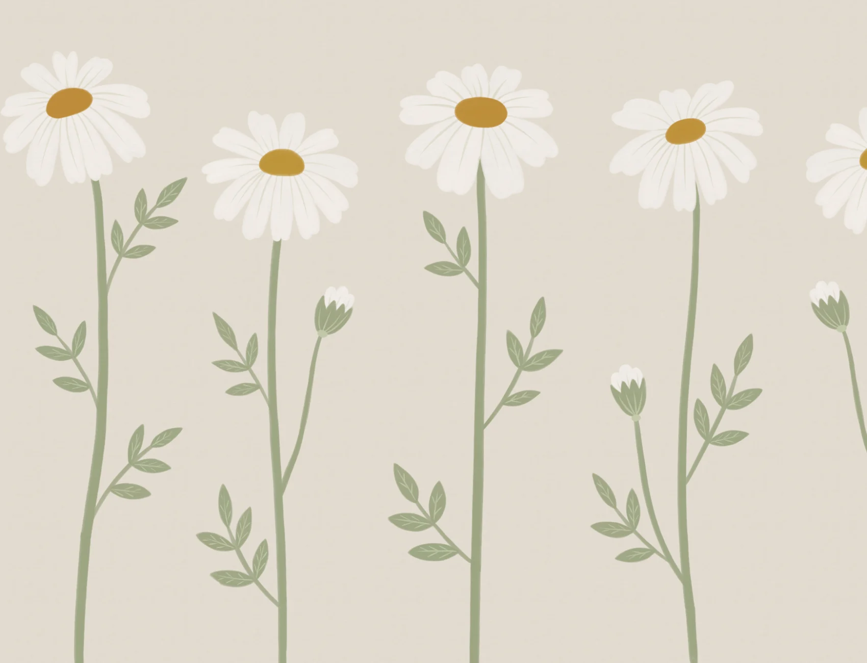 Mural de Parede Floral com Margaridas Botânicas Bege para Elegância