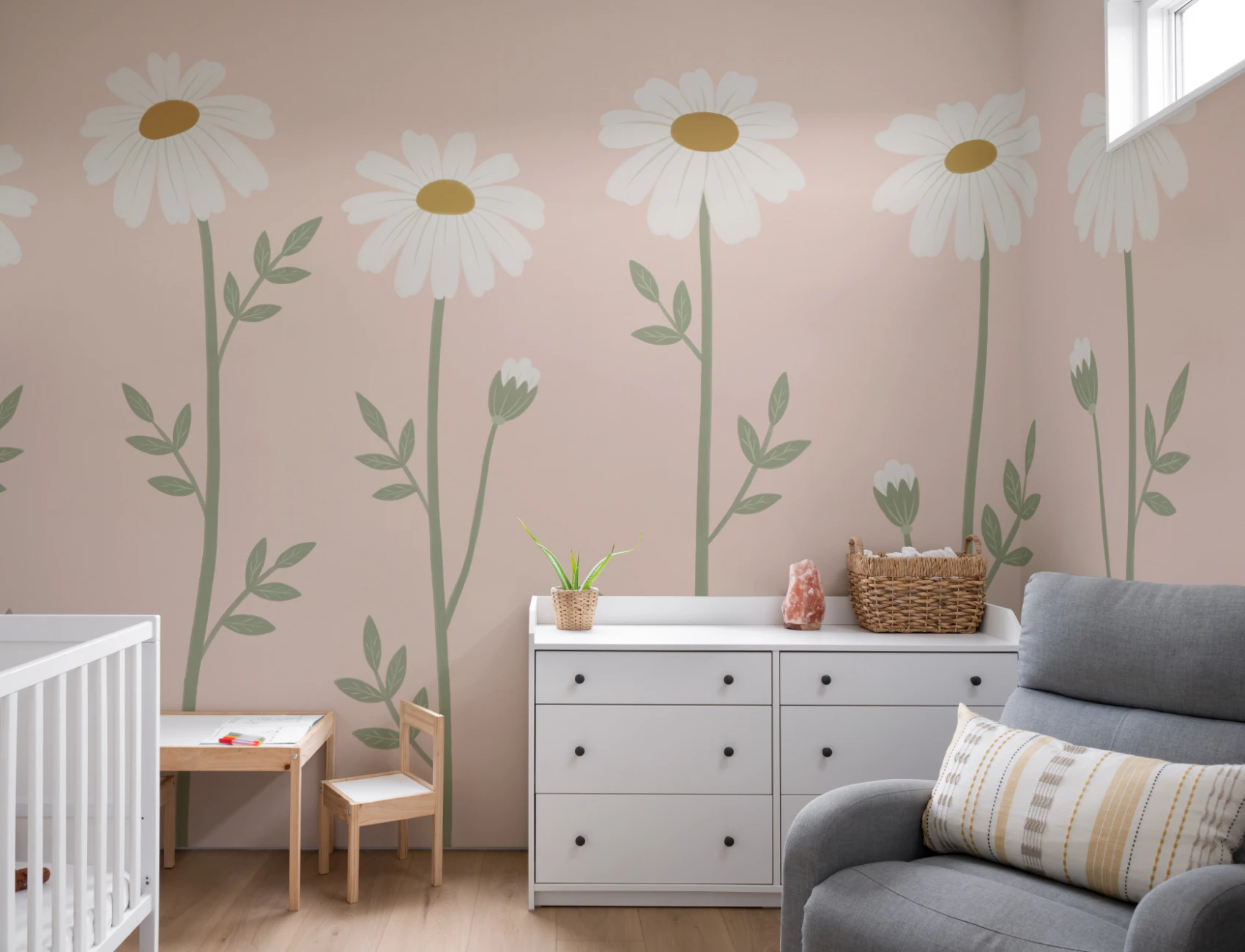Pink Floral Nature Kids' Delightful Daisy Blossom Mural