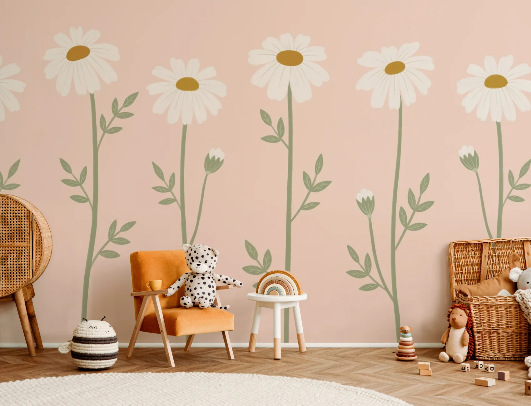 Pink Floral Nature Kids' Delightful Daisy Blossom Mural