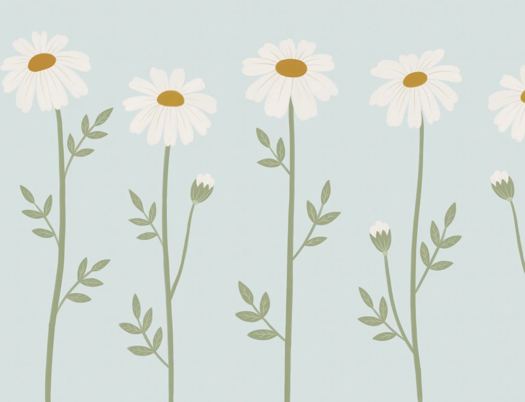 Soft Blue Daisy Floral Wall Mural For Calm Spaces