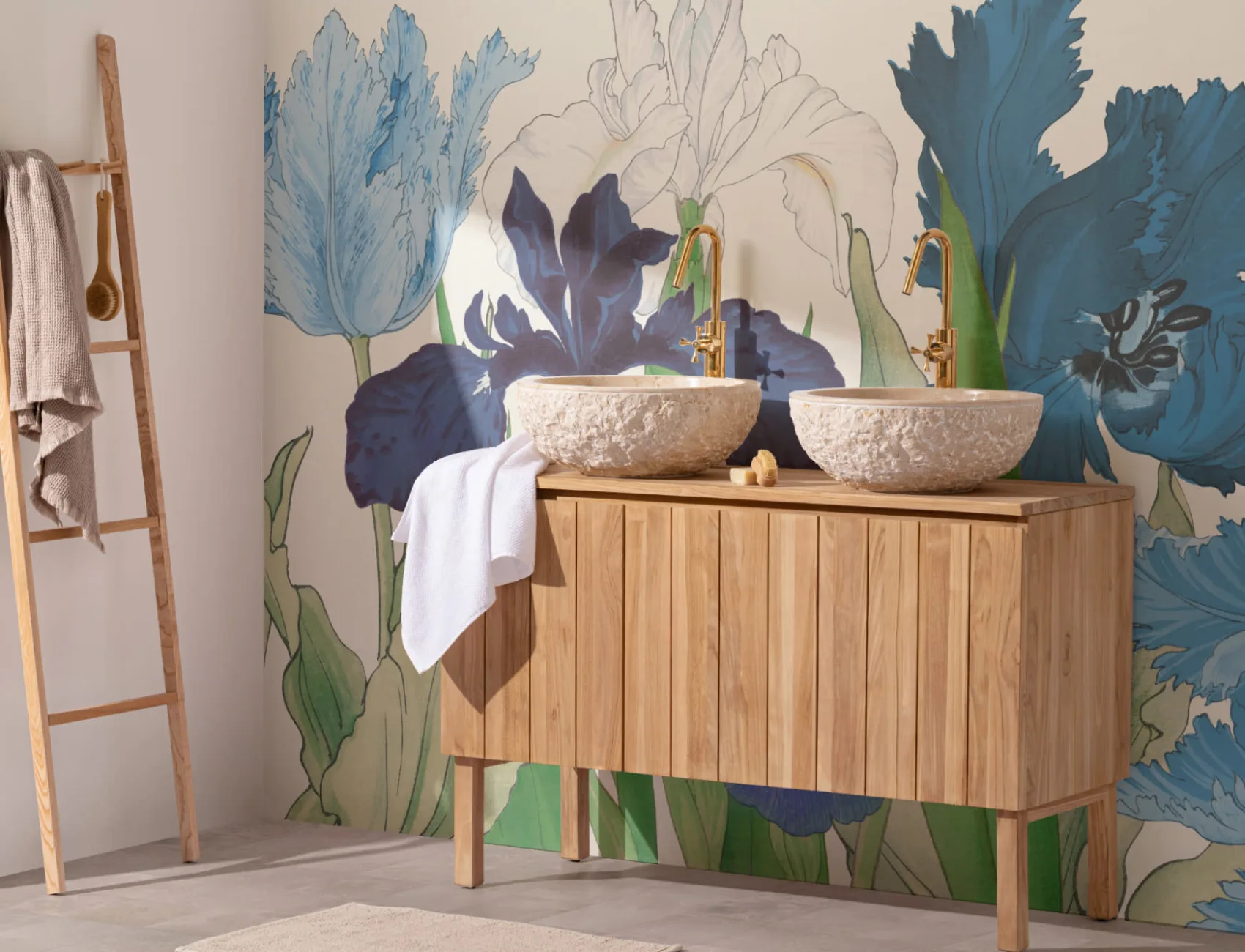 Tanigami Parrot Tulip & Iris Blue Wallpaper Mural
