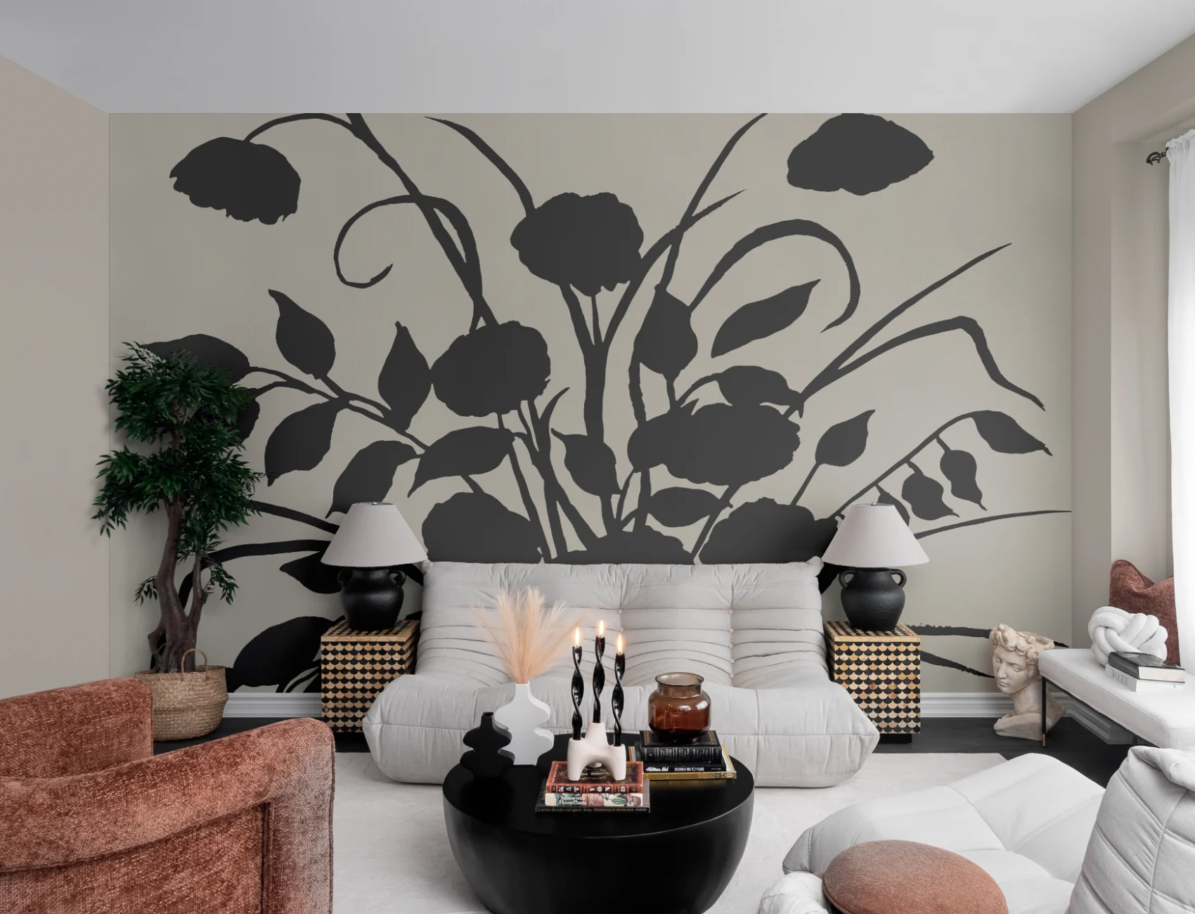 Black Botanical Silhouette Classic Art Mural