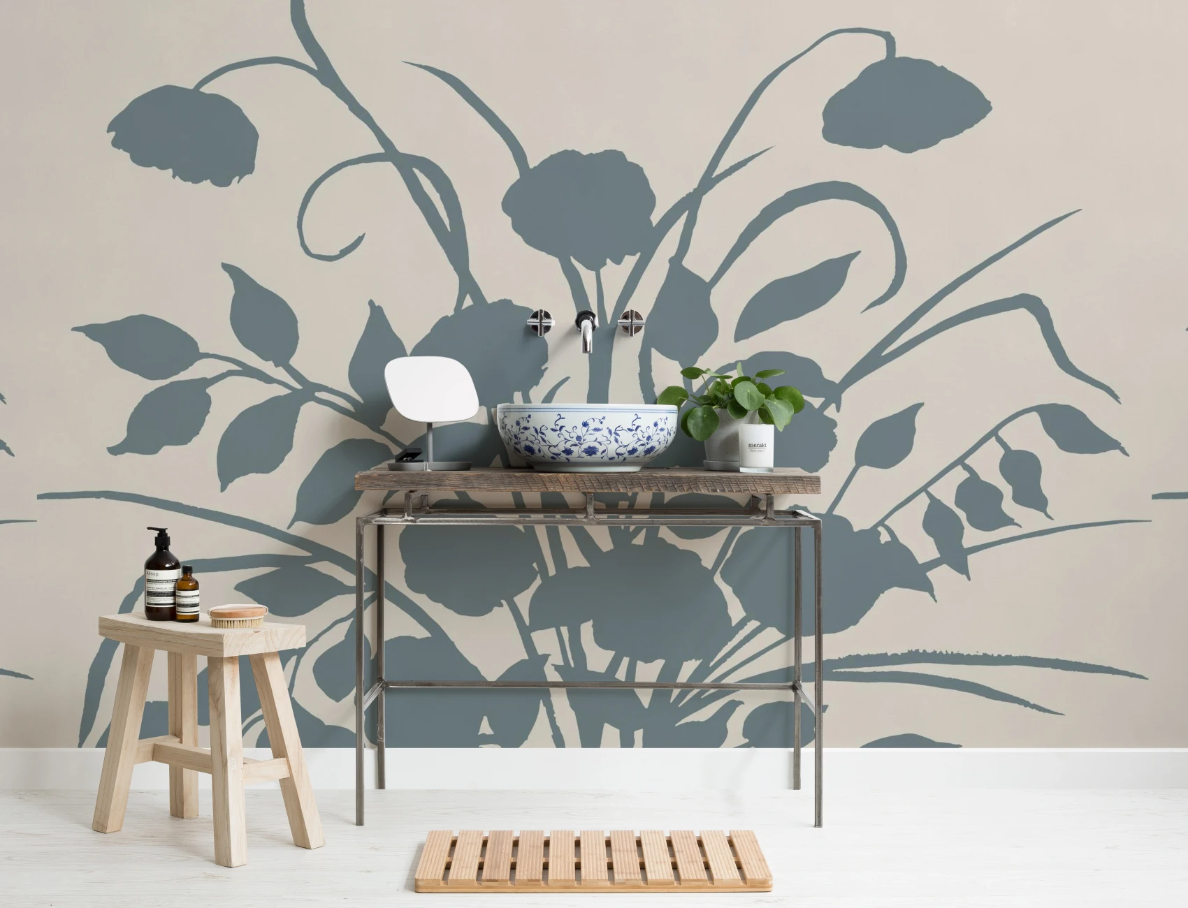 Blue Botanical Elegance Floral Art Mural