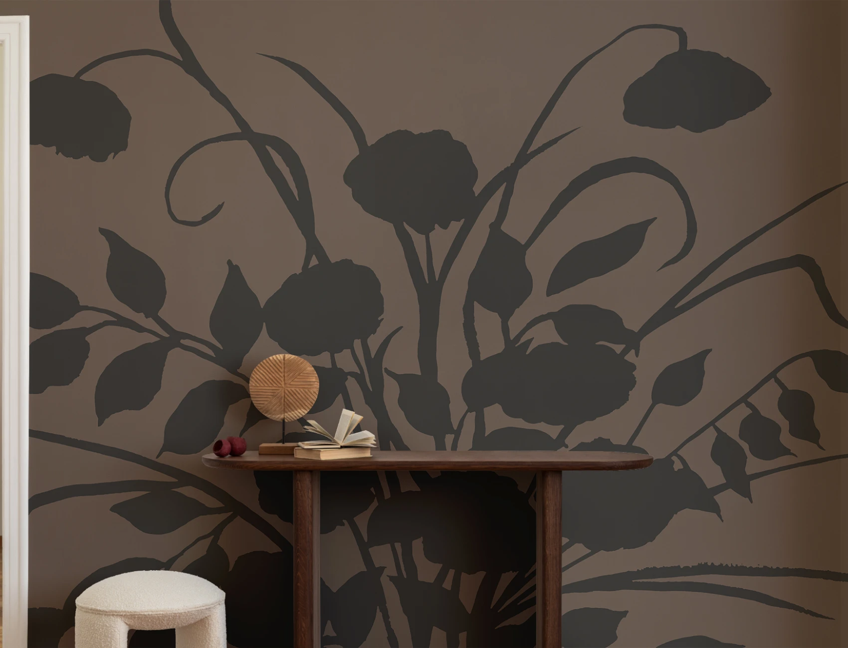 Murale botanică vintage cu siluetă florală maro