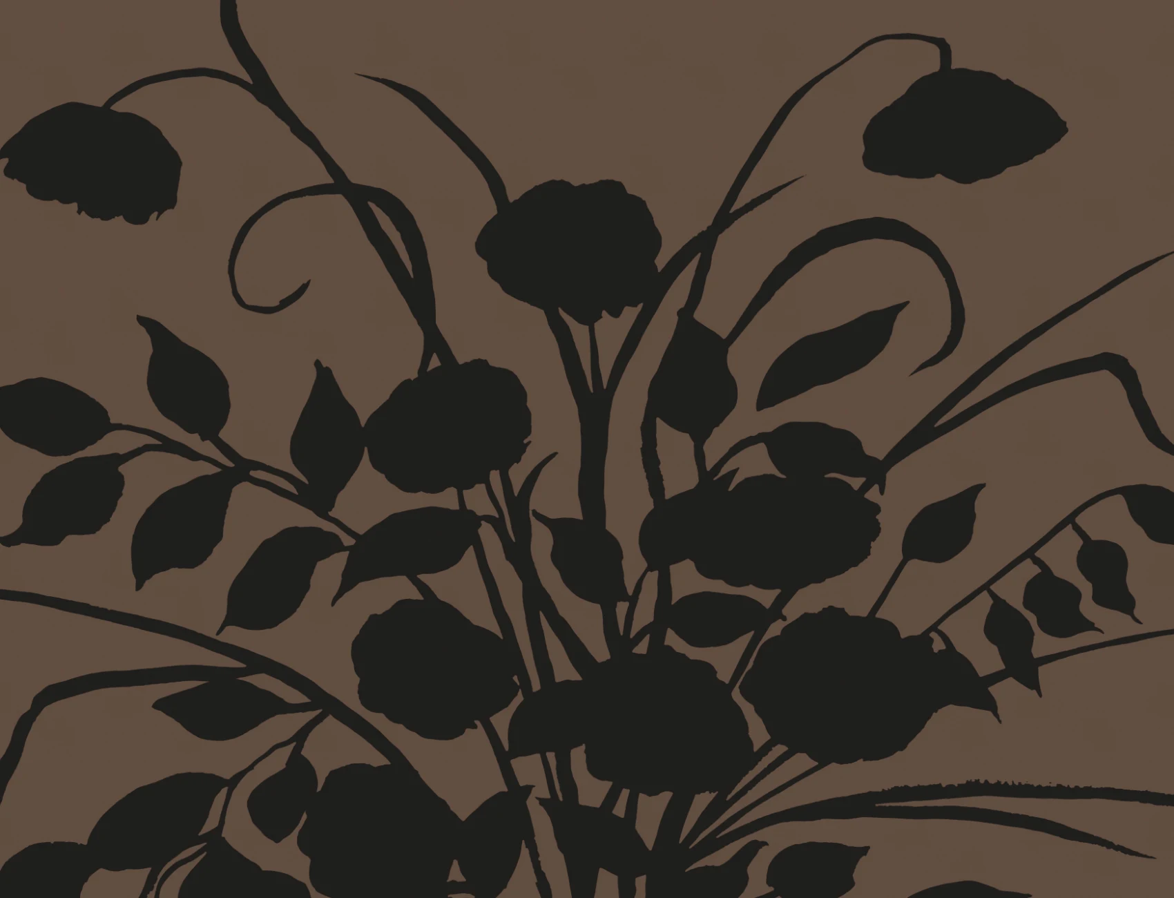 Murale botanică vintage cu siluetă florală maro