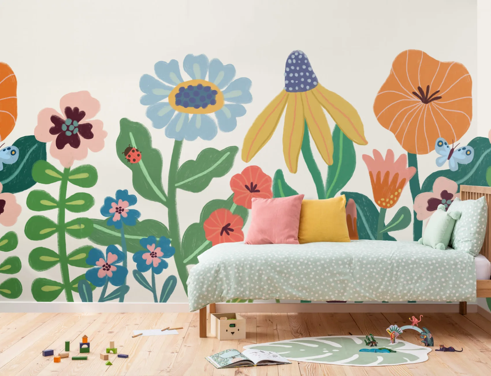 Bright Kids Retro Scandinavian Flowers Mural