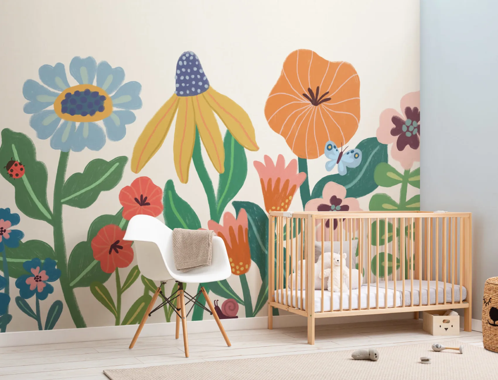 Bright Kids Retro Scandinavian Flowers Mural