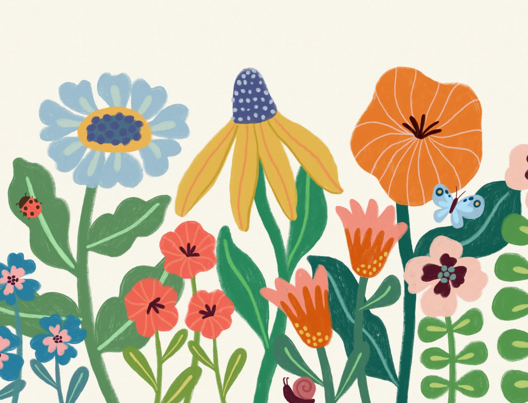 Bright Kids Retro Scandinavian Flowers Mural