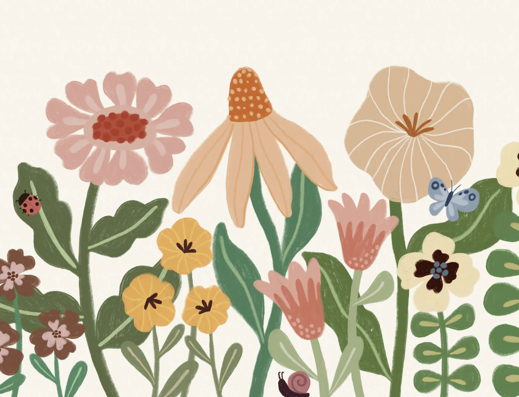 Pastel Kids Retro Scandinavian Flowers Mural