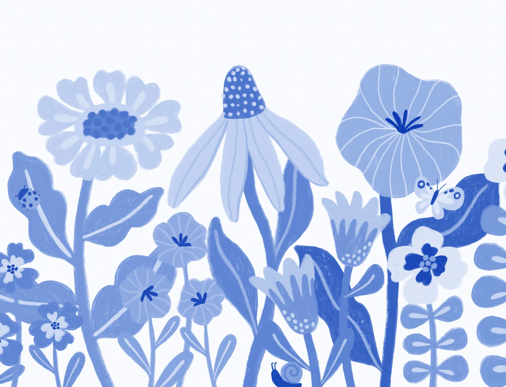 Murale blu per bambini con fiori scandinavi retrò