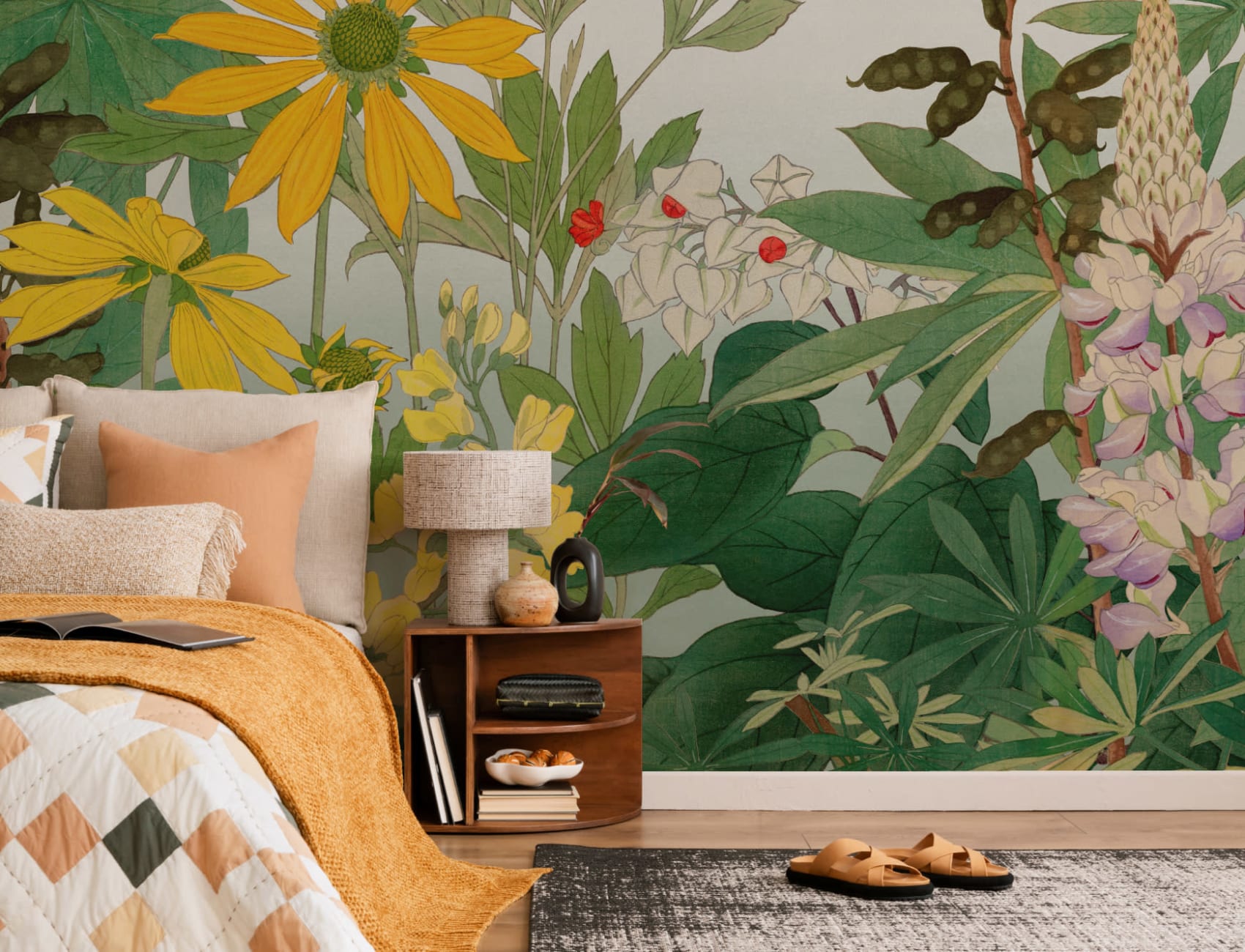 Lupin Japanese Watercolor Floral Mural