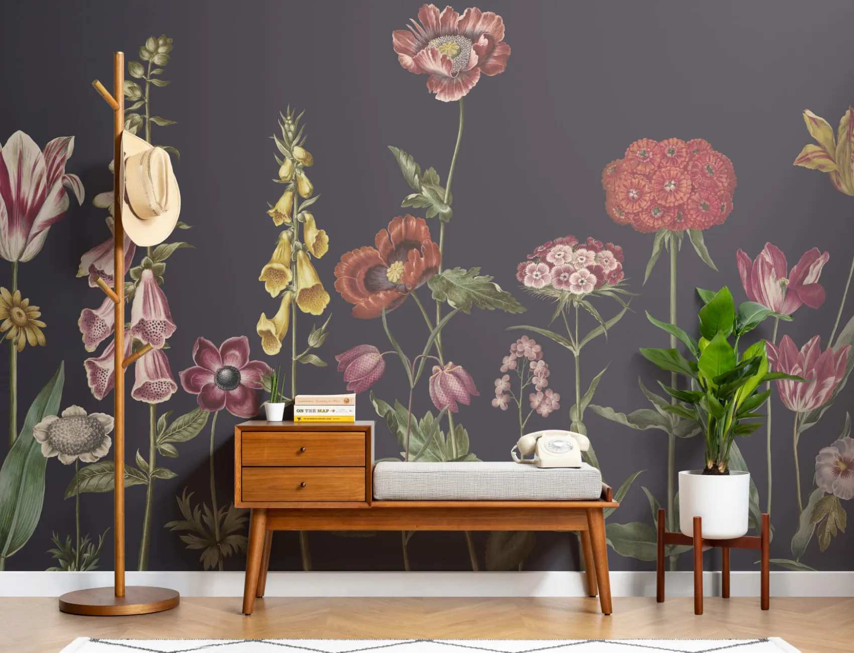 Dark Illustrated Wildflower Mural