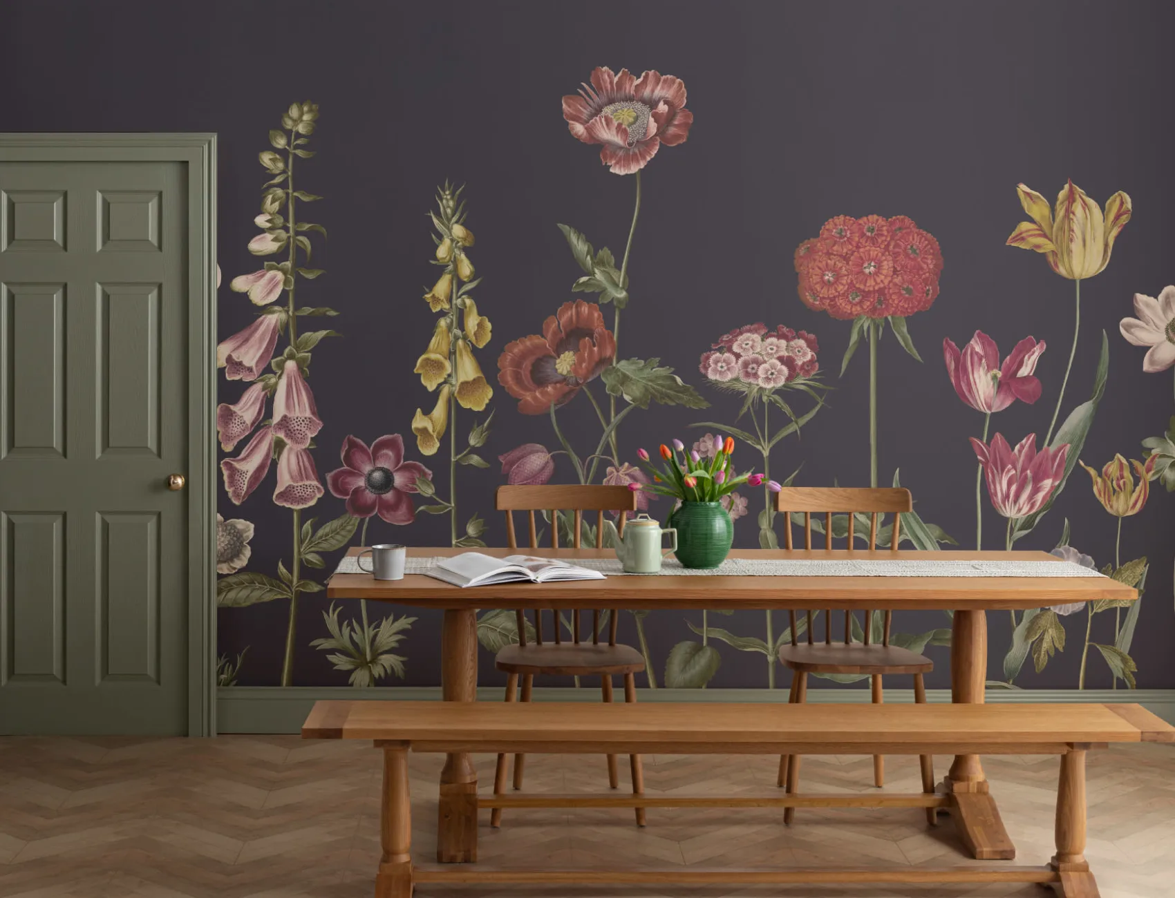 Dark Illustrated Wildflower Mural