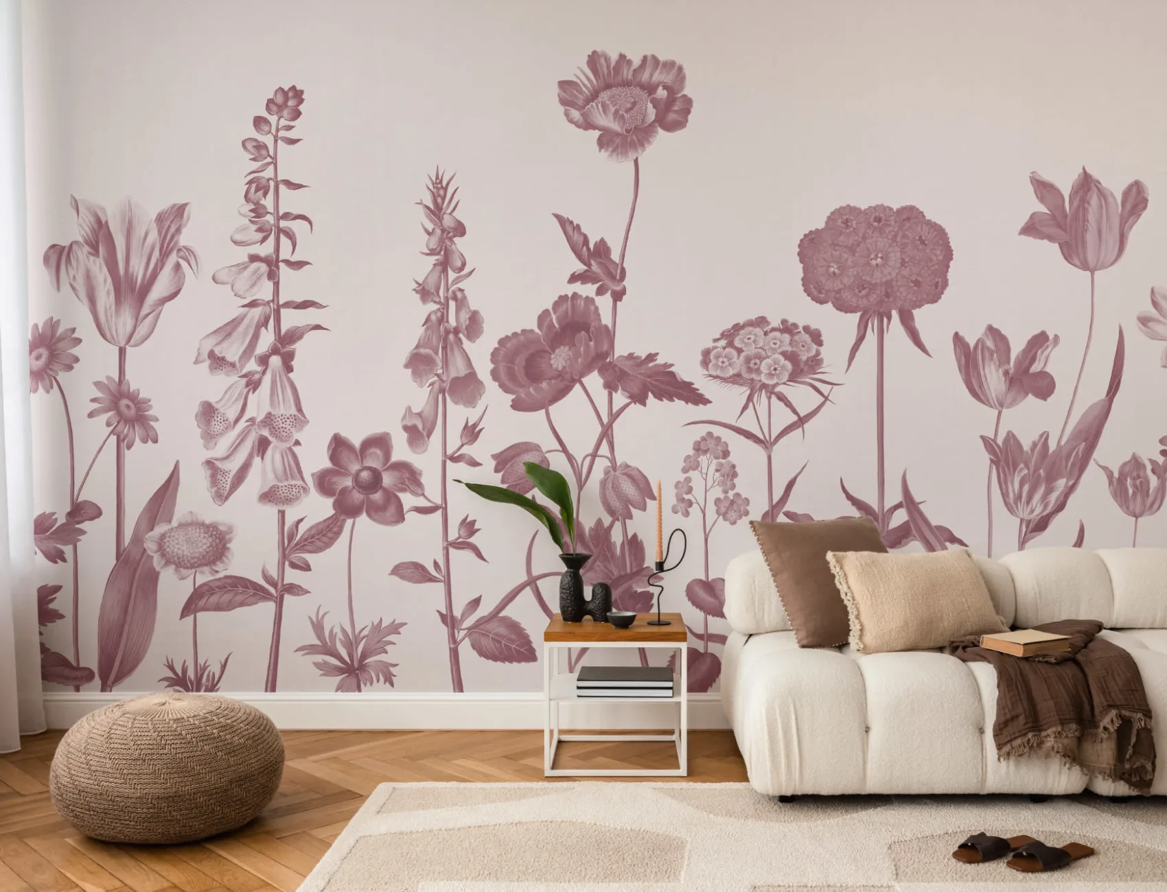 Mural de flores silvestres cor-de-rosa ilustrado