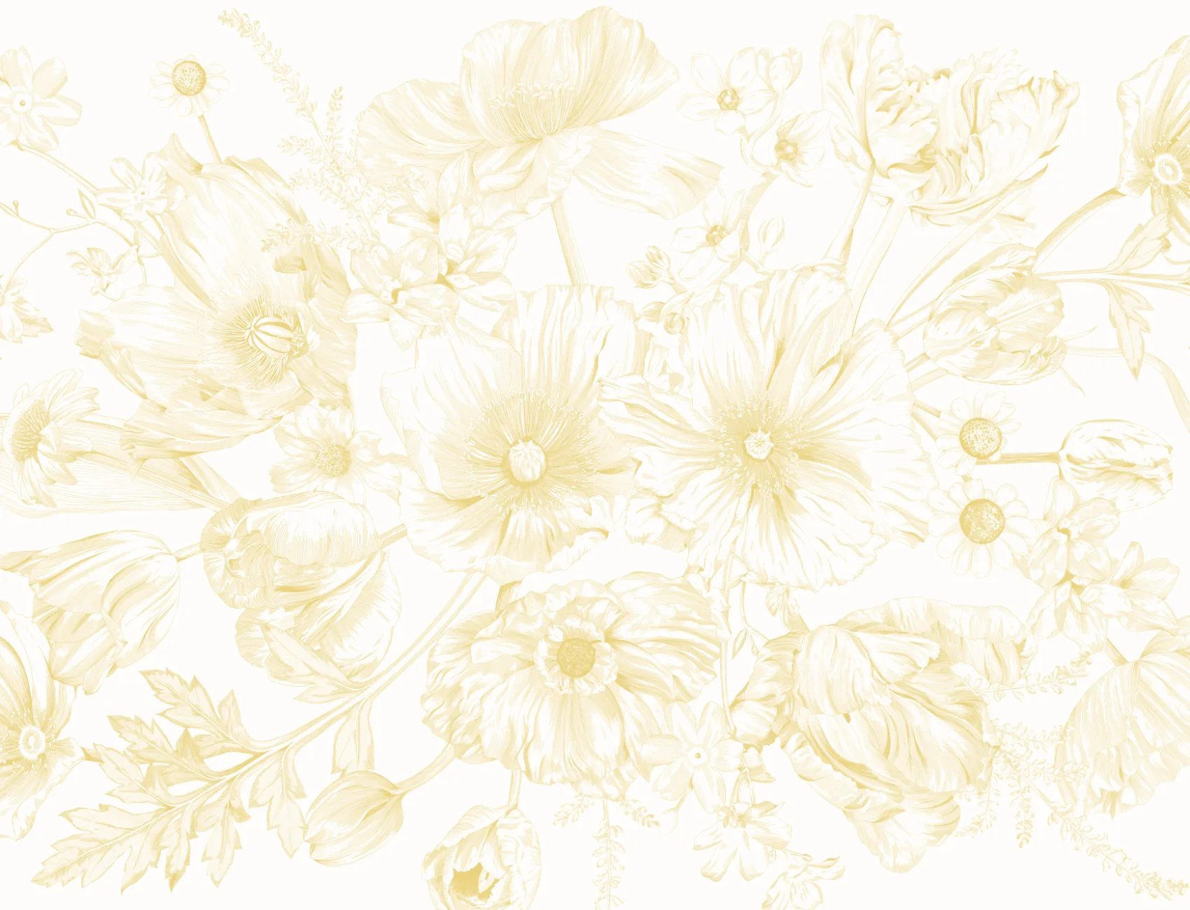 Yellow Illustrated Floral Bouquet Mural