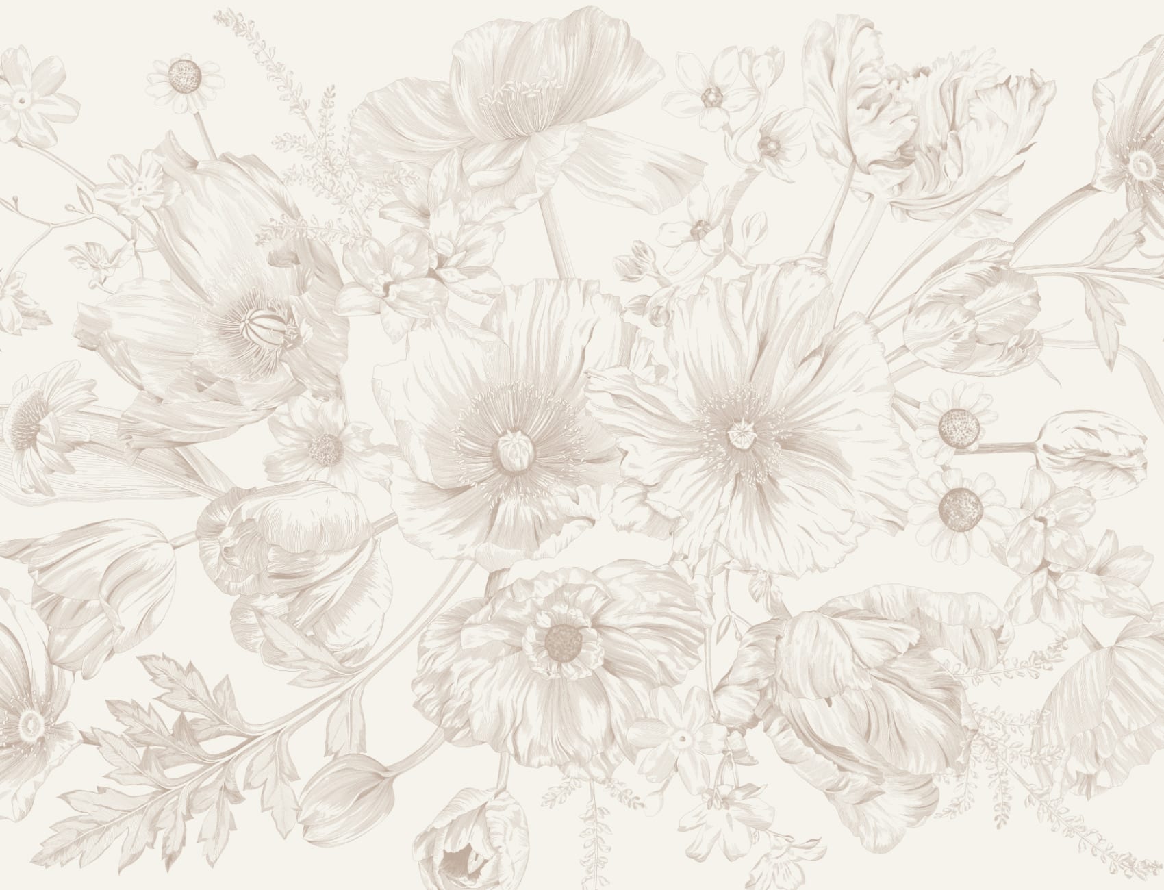 Beige illustreret fototapet med blomsterbuketter