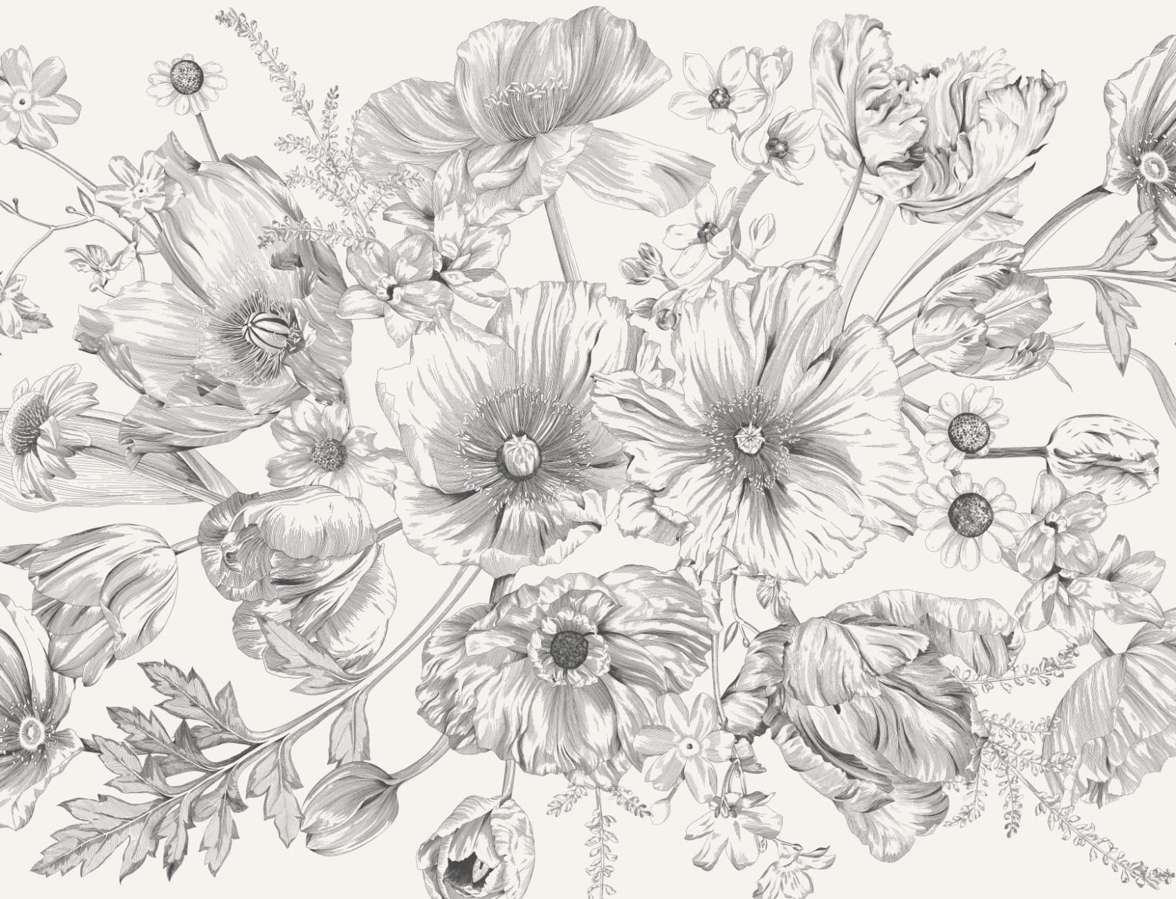 Carta da parati monocromatica illustrata con bouquet floreale