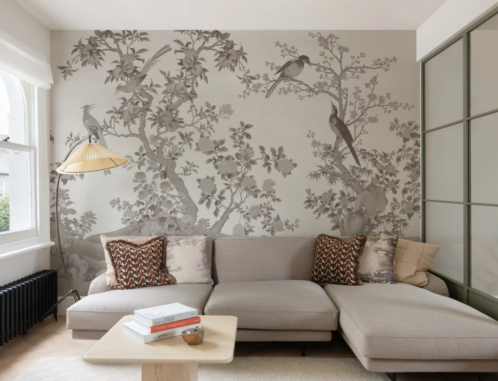 Neutral Chinoiserie Vintage Garden Scene Mural