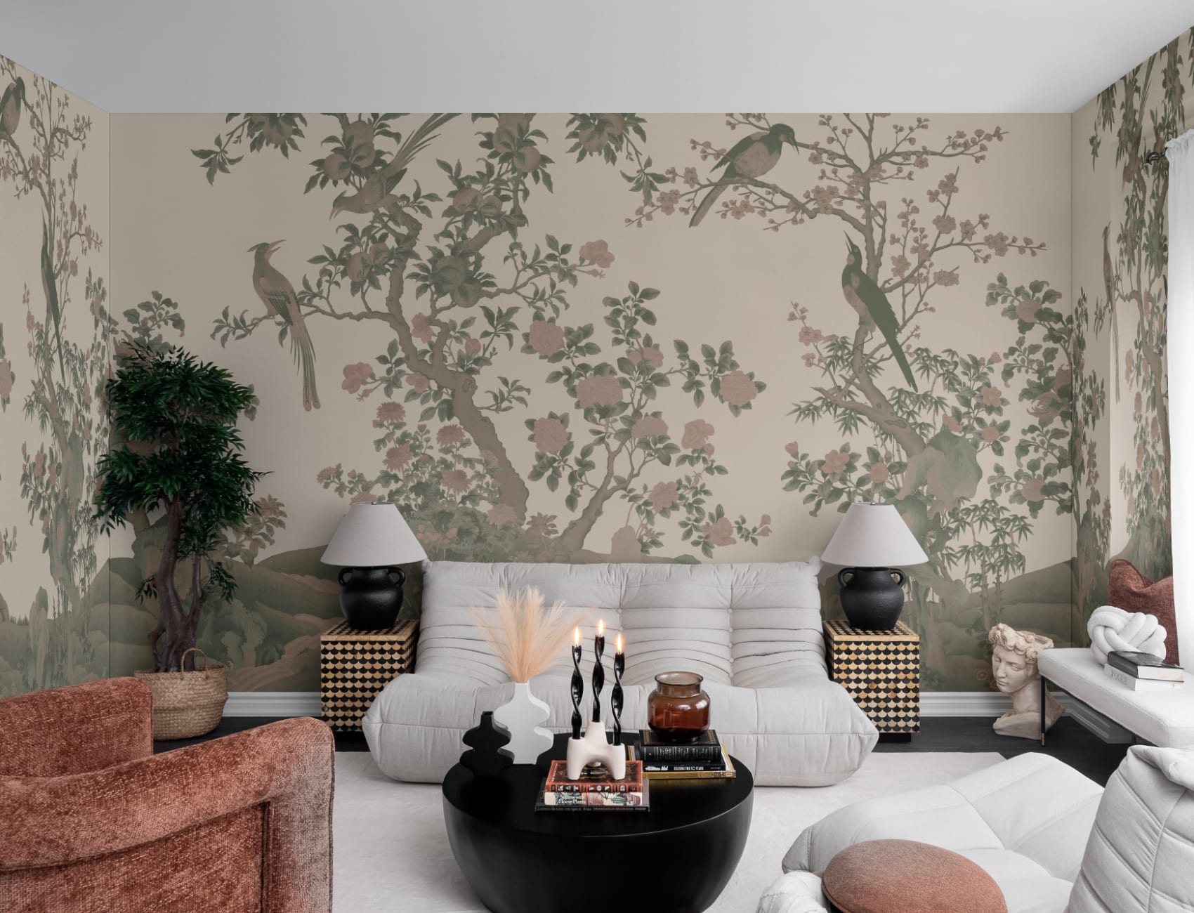 Classic Chinoiserie Vintage Garden Scene Mural