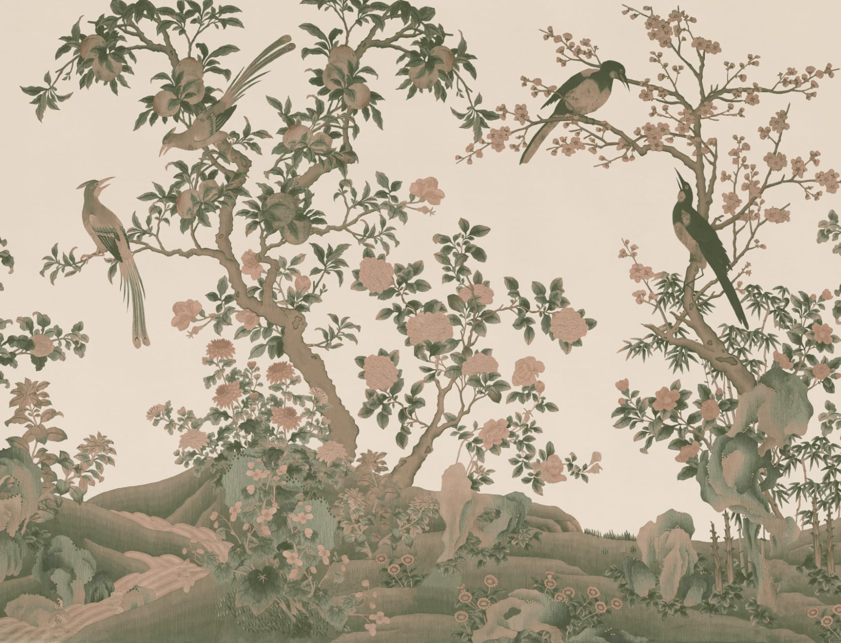 Classic Chinoiserie Vintage Garden Scene Mural