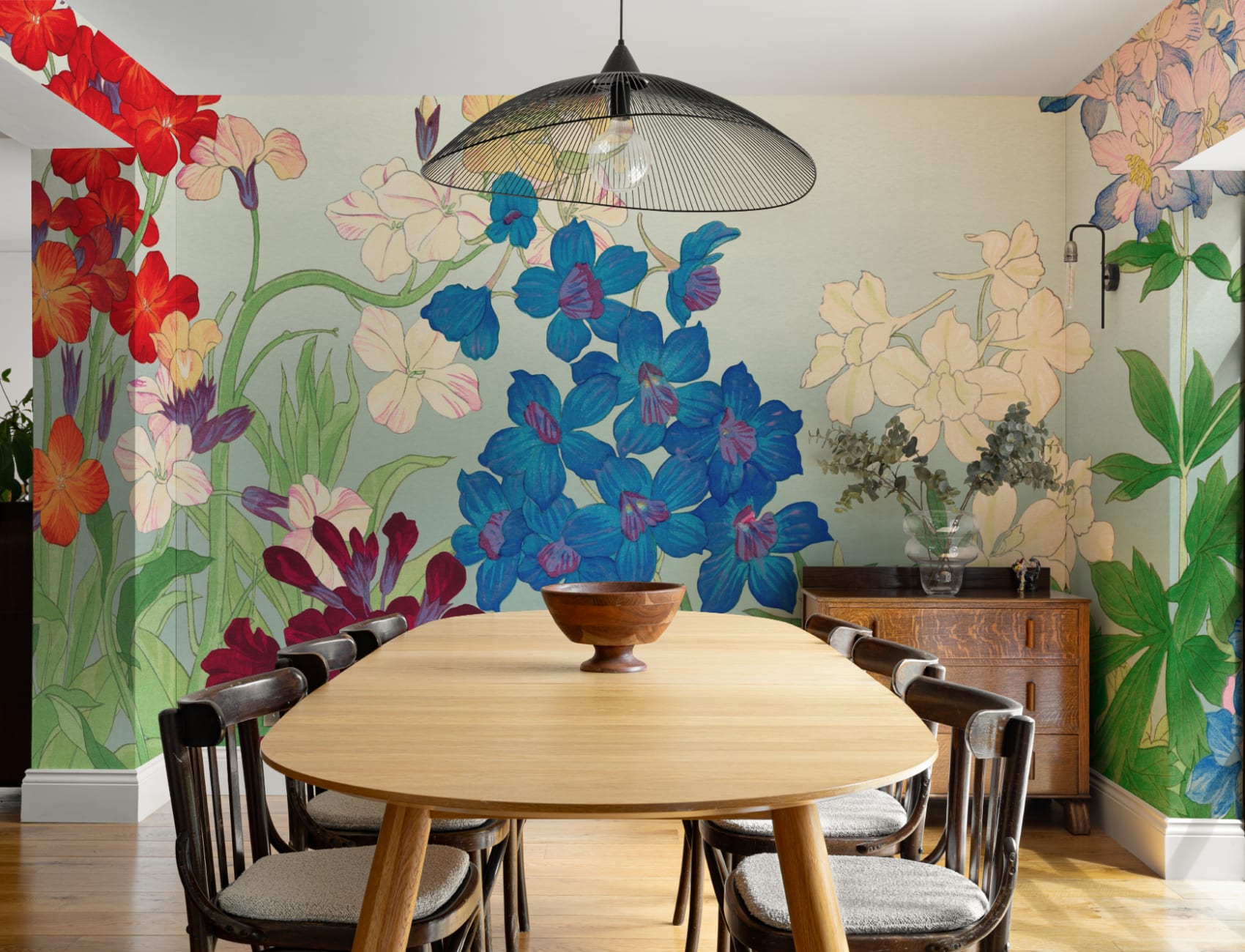 Delphinium Japanese Watercolor Floral Mural