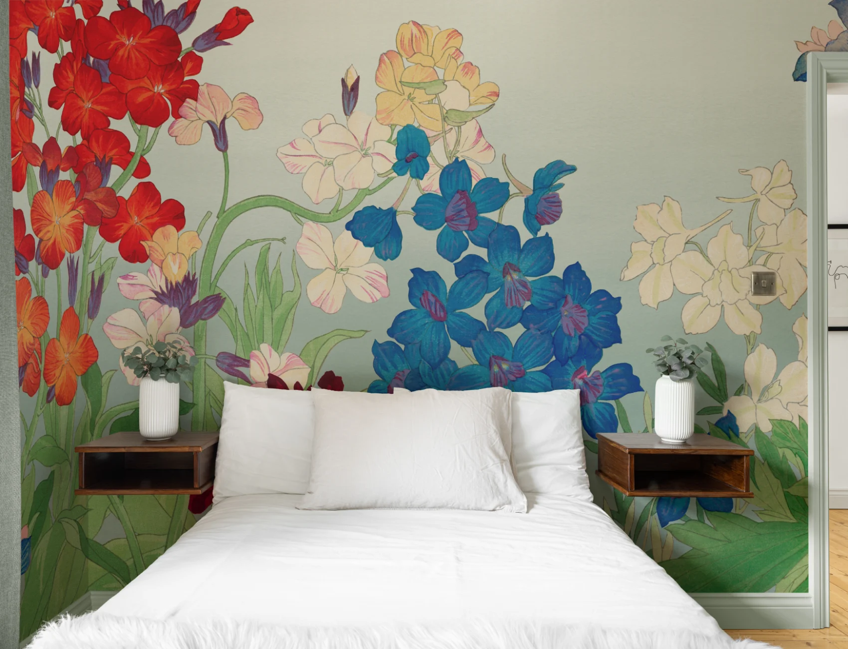 Delphinium Japanese Watercolor Floral Mural