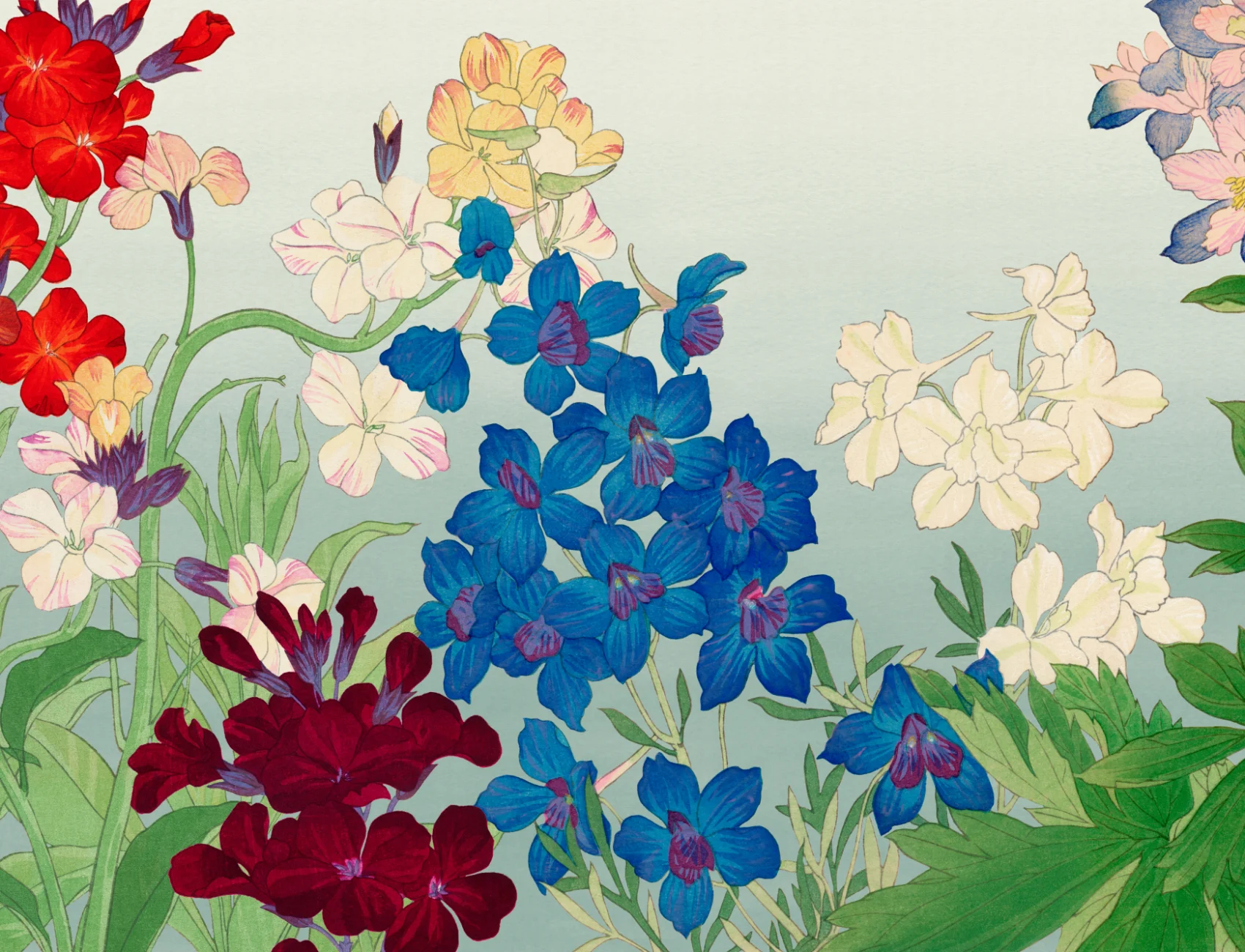 Delphinium Japanese Watercolor Floral Mural