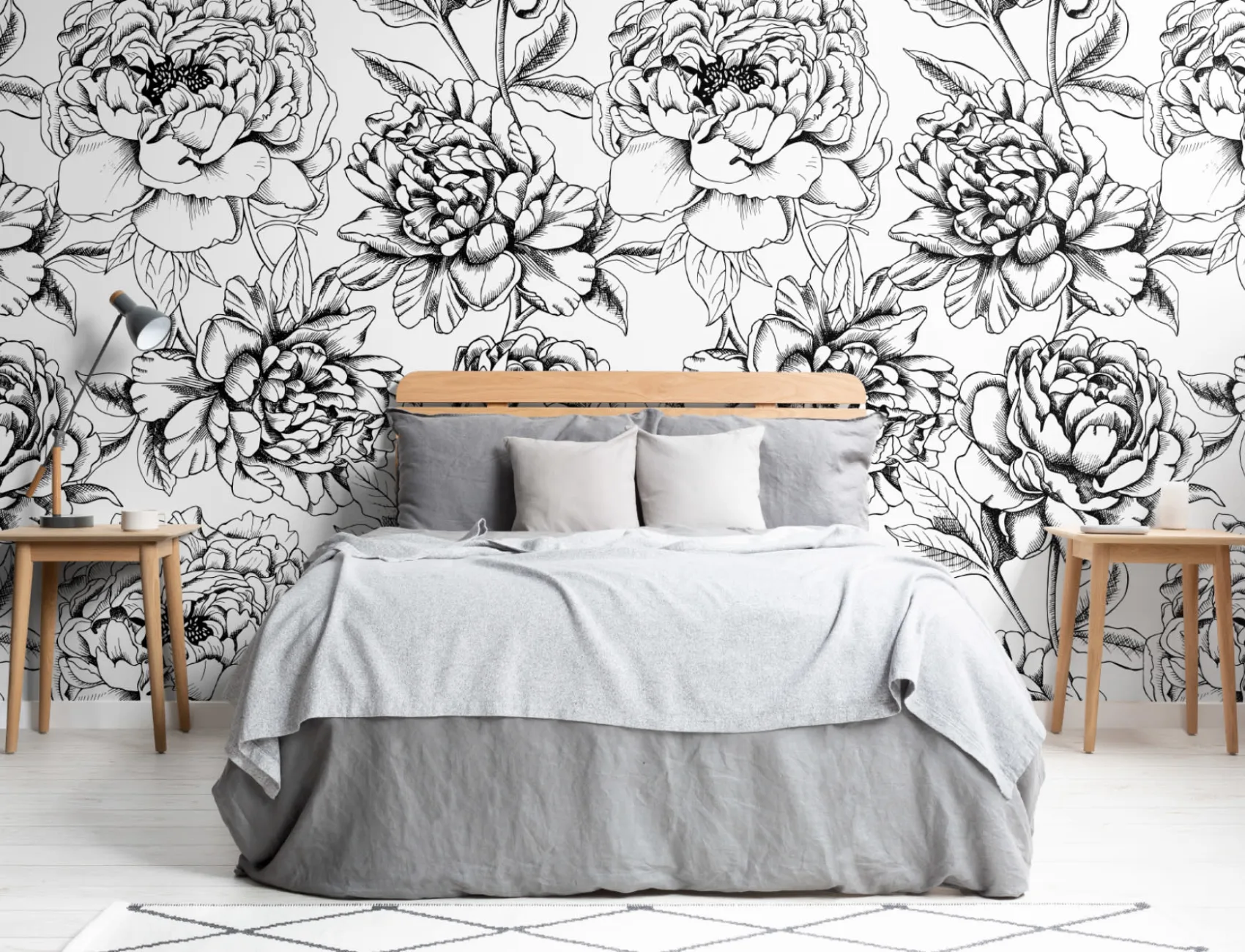 Geïllustreerde Bloemen Kleur In Behang Muurschildering