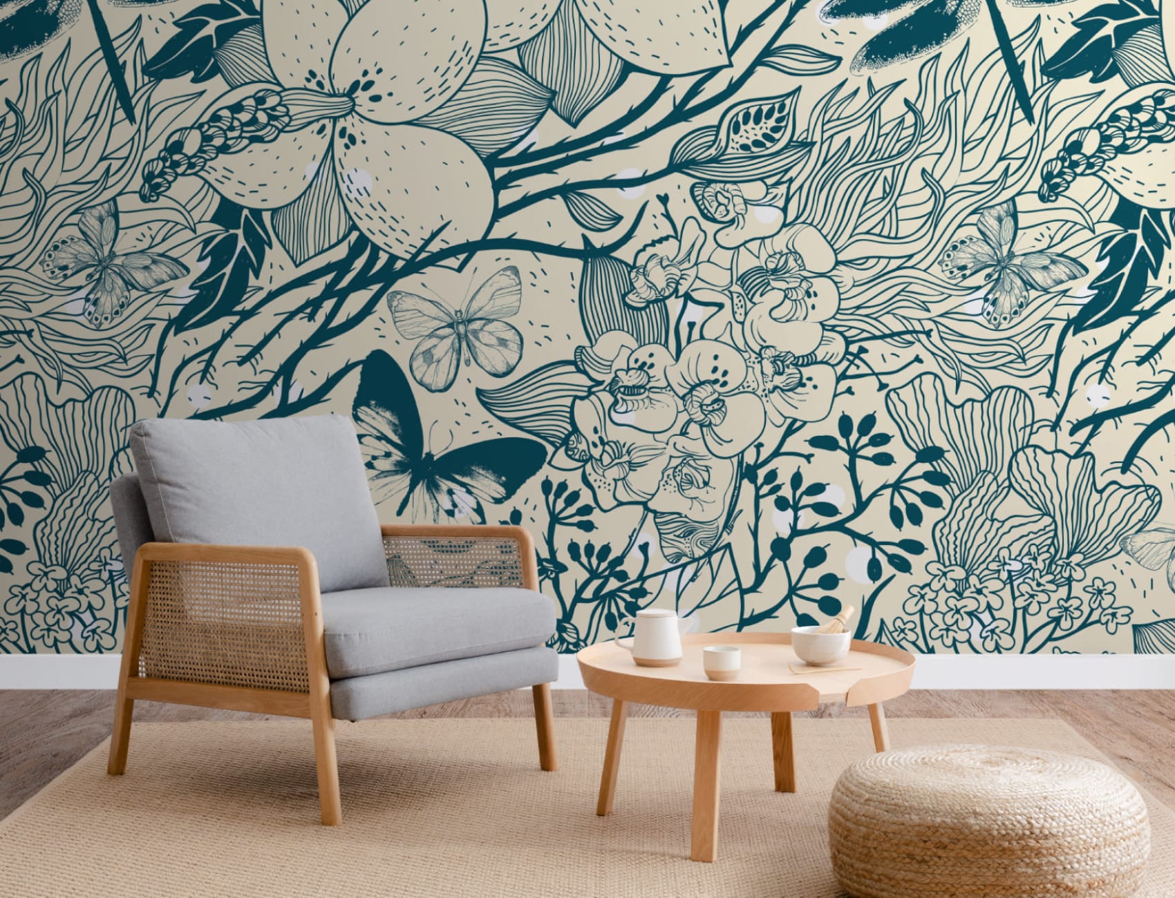 Blauw Insectenpatroon Behang Muurschildering
