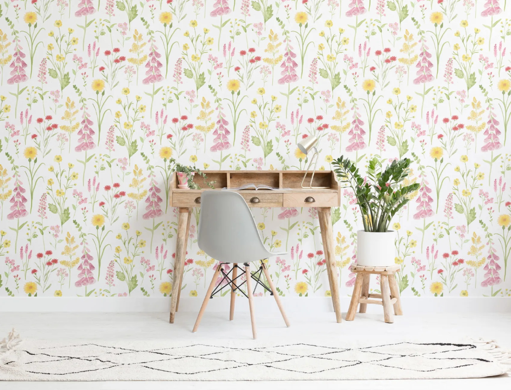 Pink Foxglove & Forget Me Not Flower Garden Wallpaper Mural