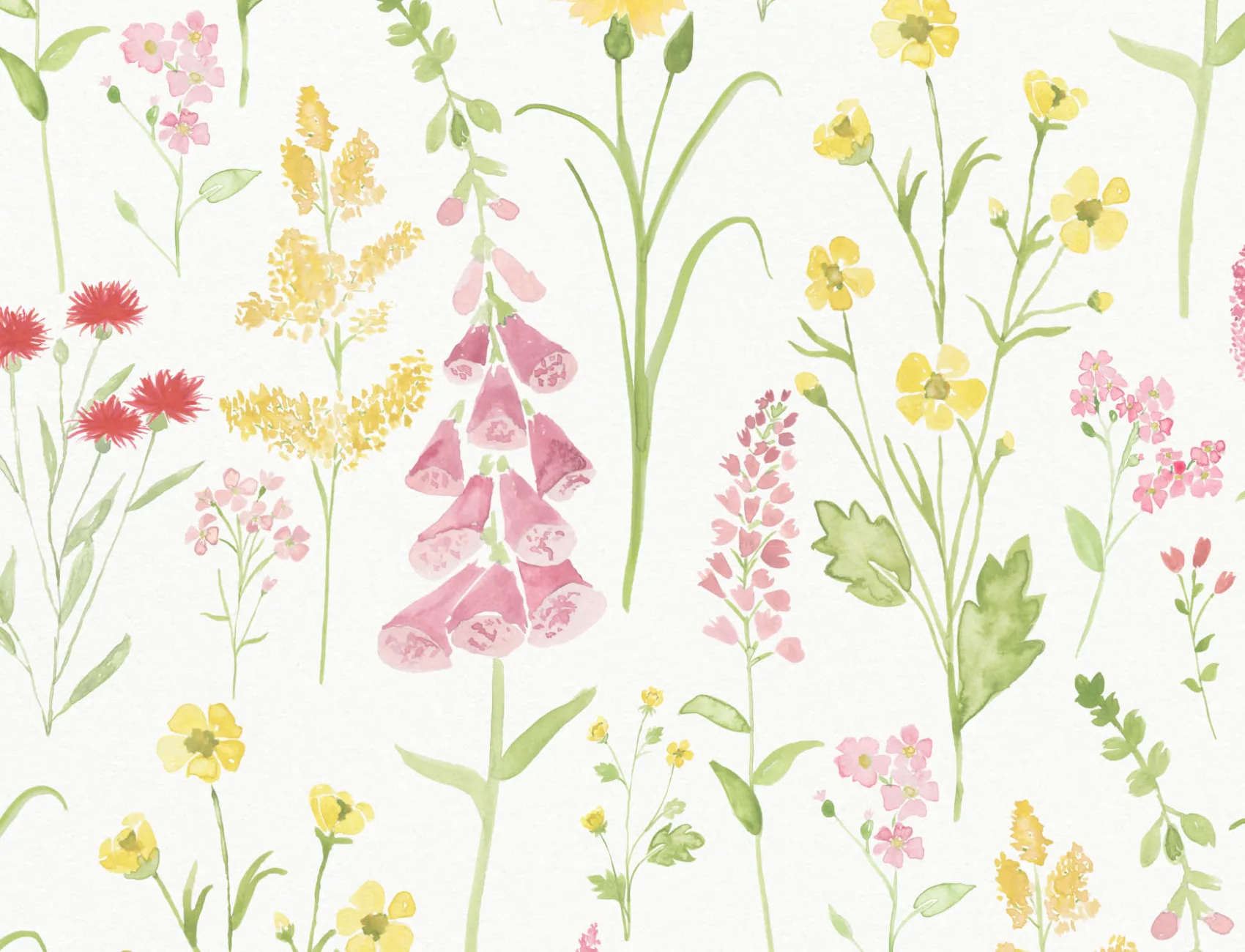 Pink Foxglove & Forget Me Not Flower Garden Wallpaper Mural