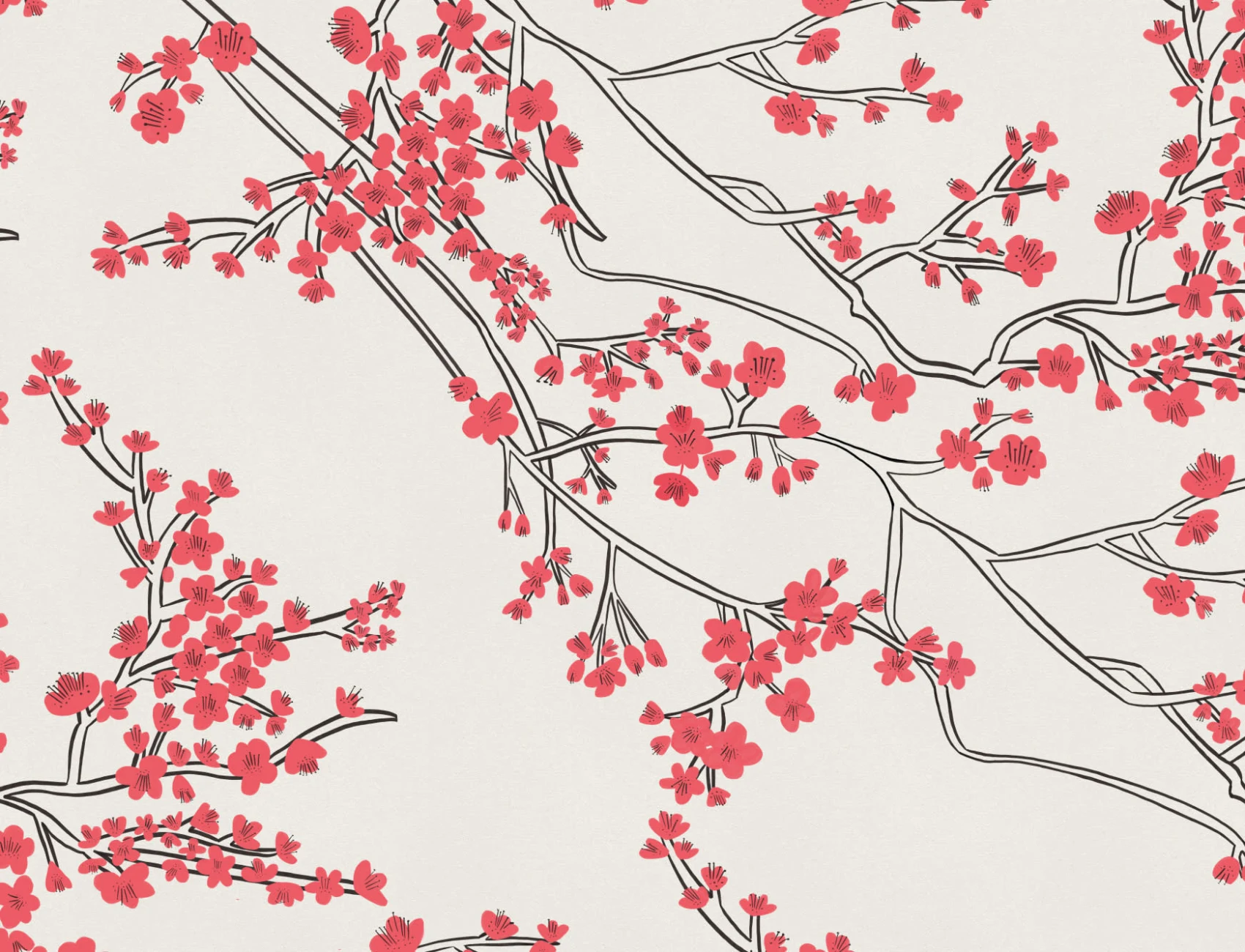 Mural Papel Pintado con Motivo de Rama de Flores de Cerezo Japonesas