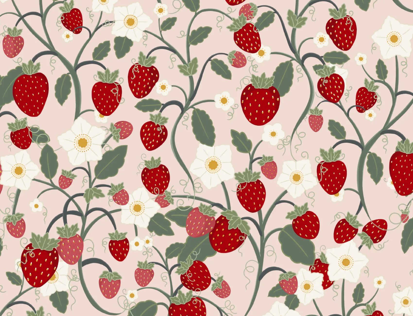 Papel Pintado Fresas en Rosa y Rojo