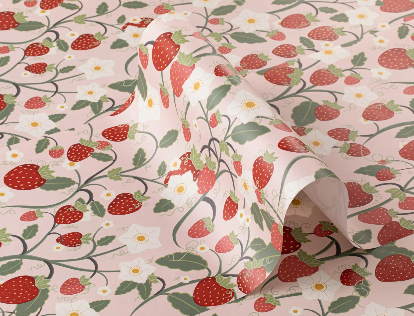 Papel Pintado Fresas en Rosa y Rojo