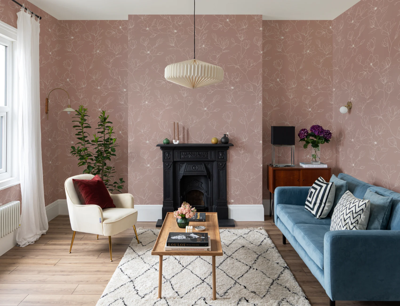 Pink Abstract Floral Repeat Pattern Wallpaper