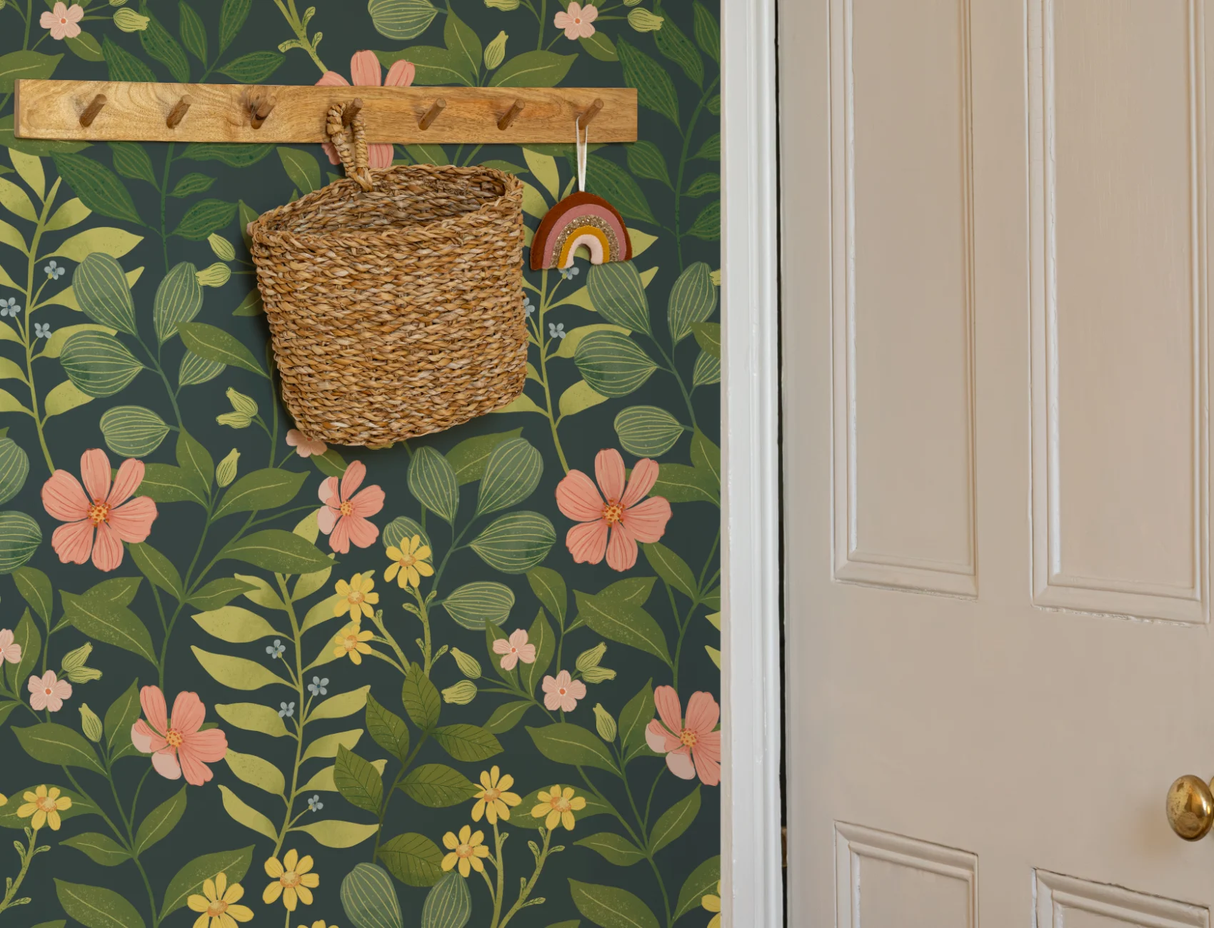 Dark Navy Floral Garden Repeat Pattern Wallpaper