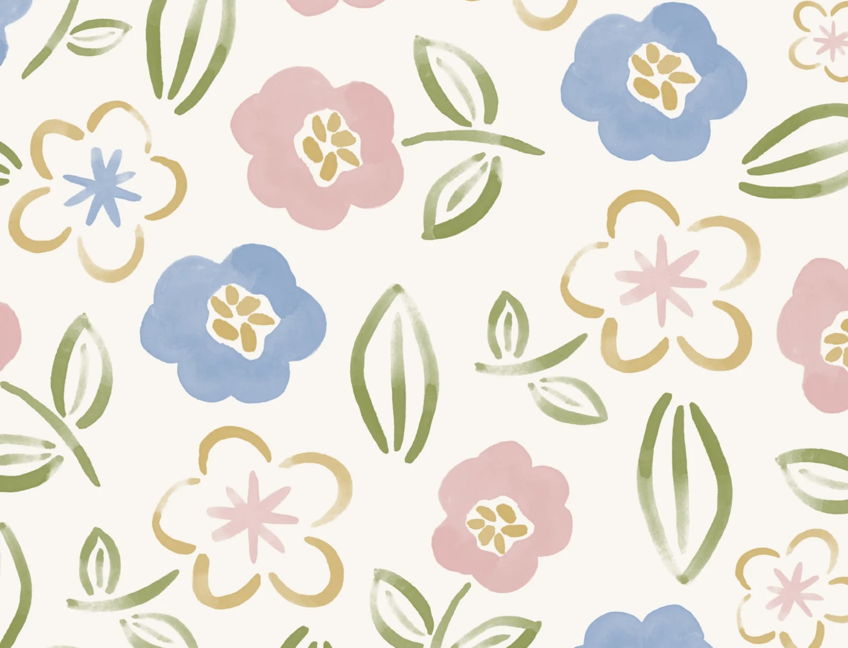 Blumen Mustertapete in Pastell-Wasserfarben