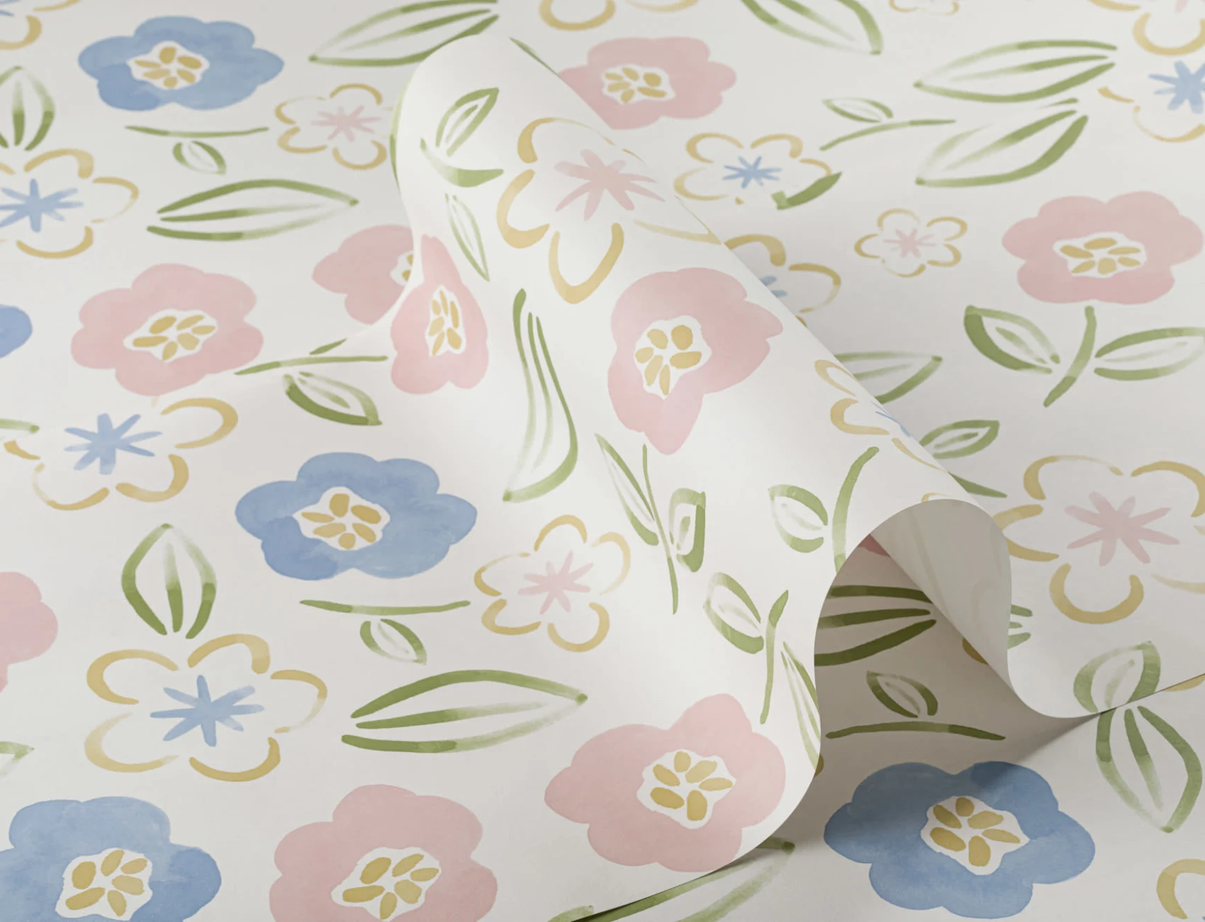 Blumen Mustertapete in Pastell-Wasserfarben