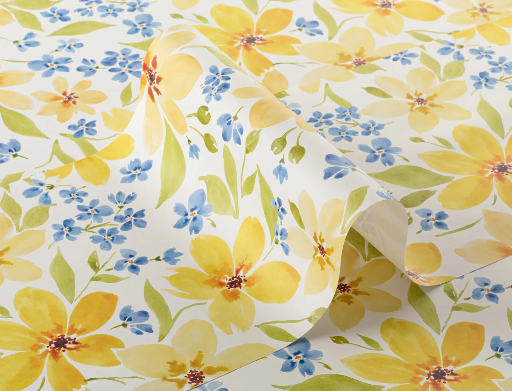 Yellow and Blue Watercolor Flowers Wallpaper