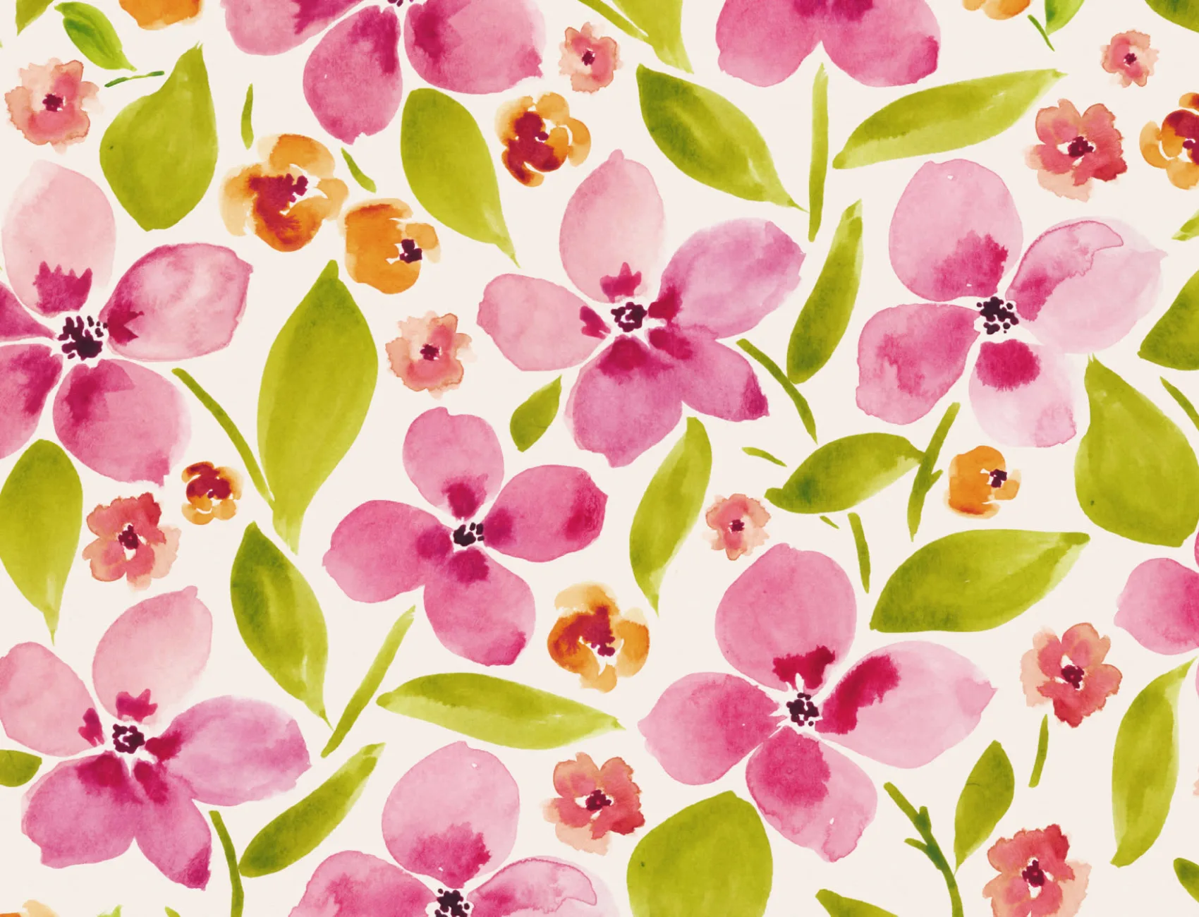 Papier Peint Fleurs Roses et Oranges à l’Aquarelle