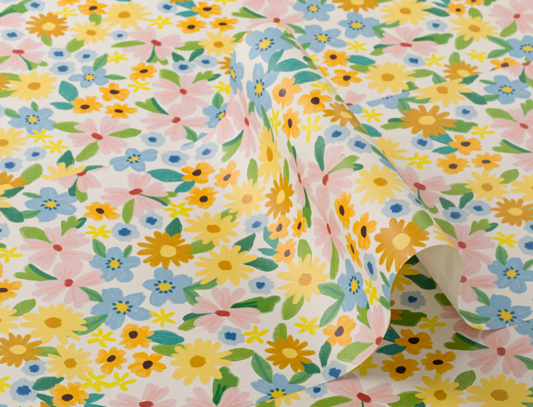 Bright Multicolor Fun Floral Print Wallpaper