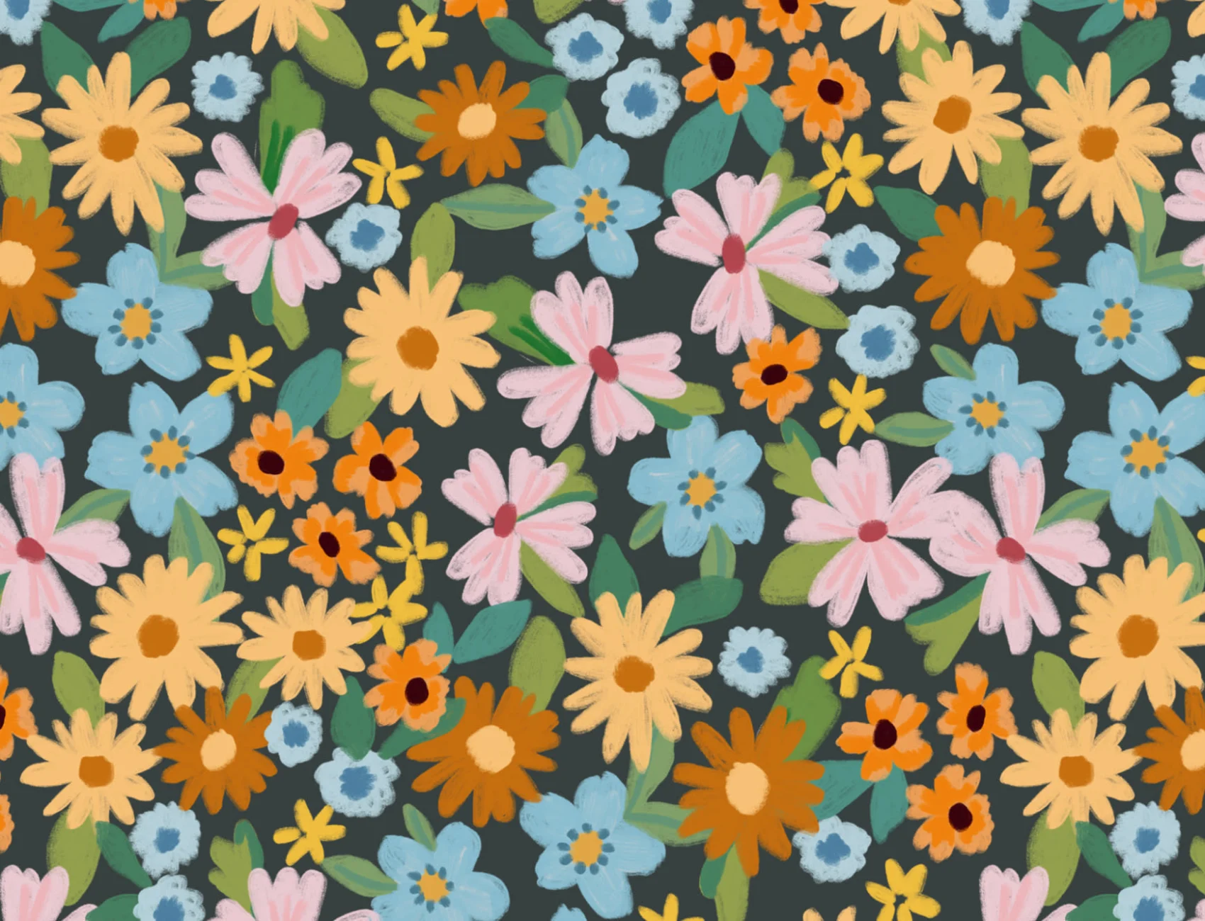Bright Multicolor Playful Floral Print Tapet