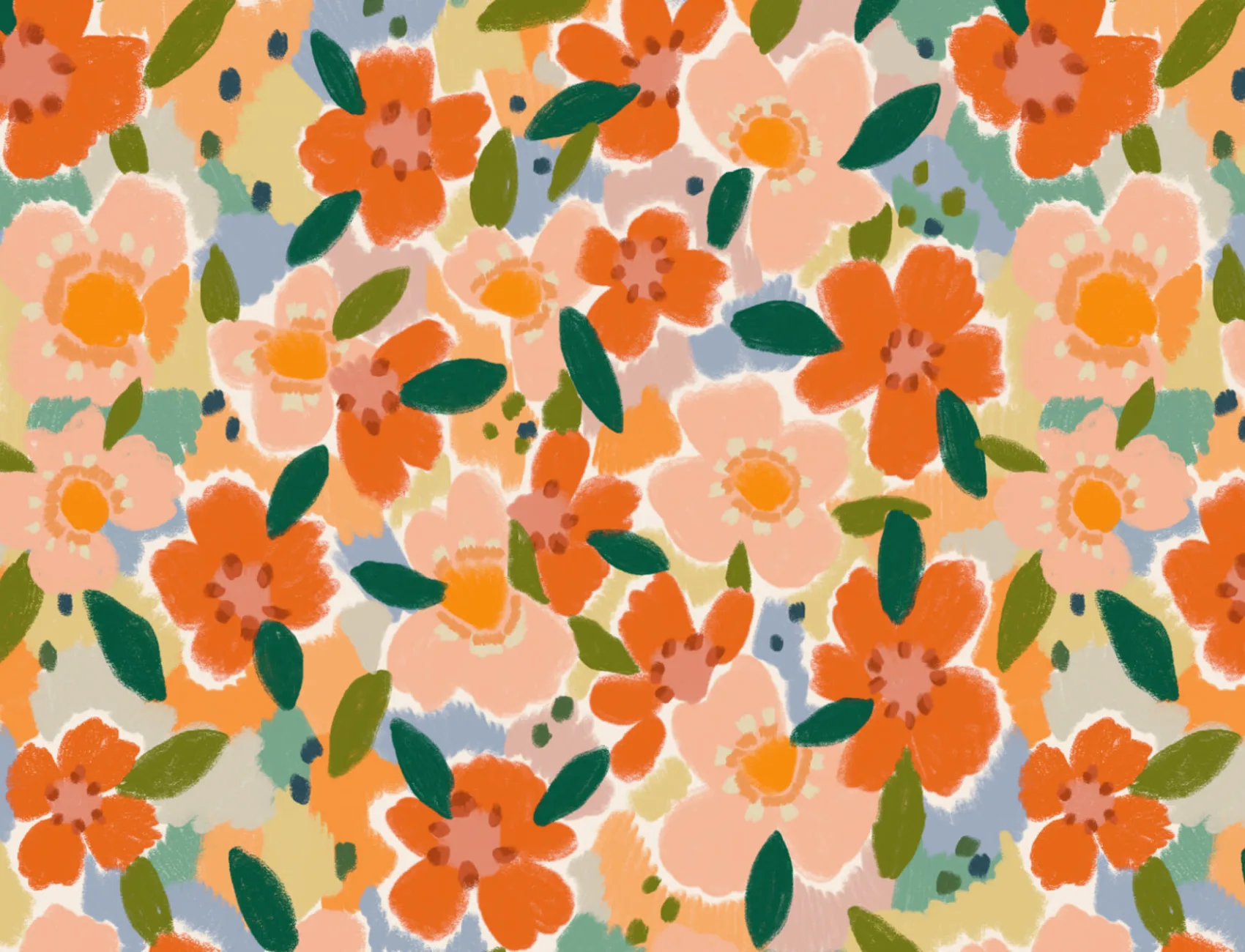 Papel de parede floral divertido estilo pintado a óleo laranja