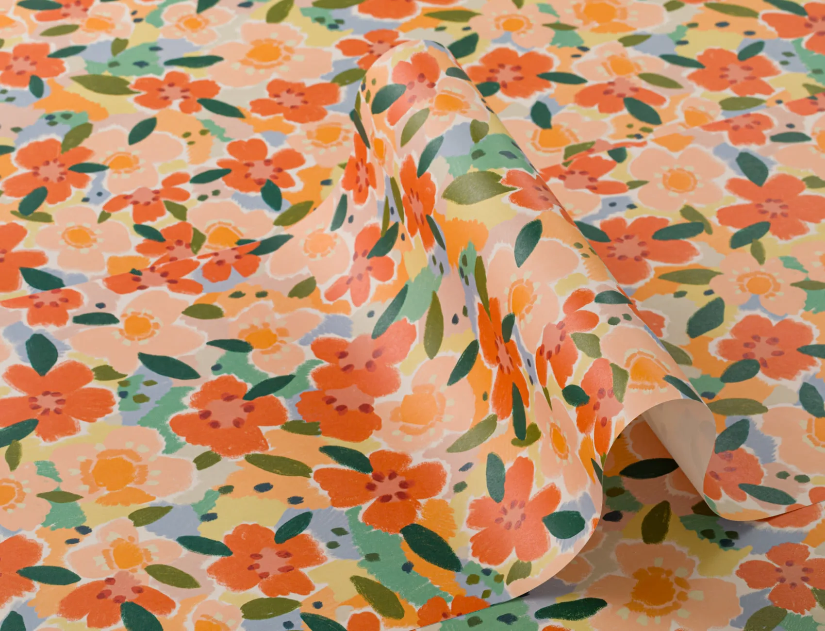 Papel de parede floral divertido estilo pintado a óleo laranja