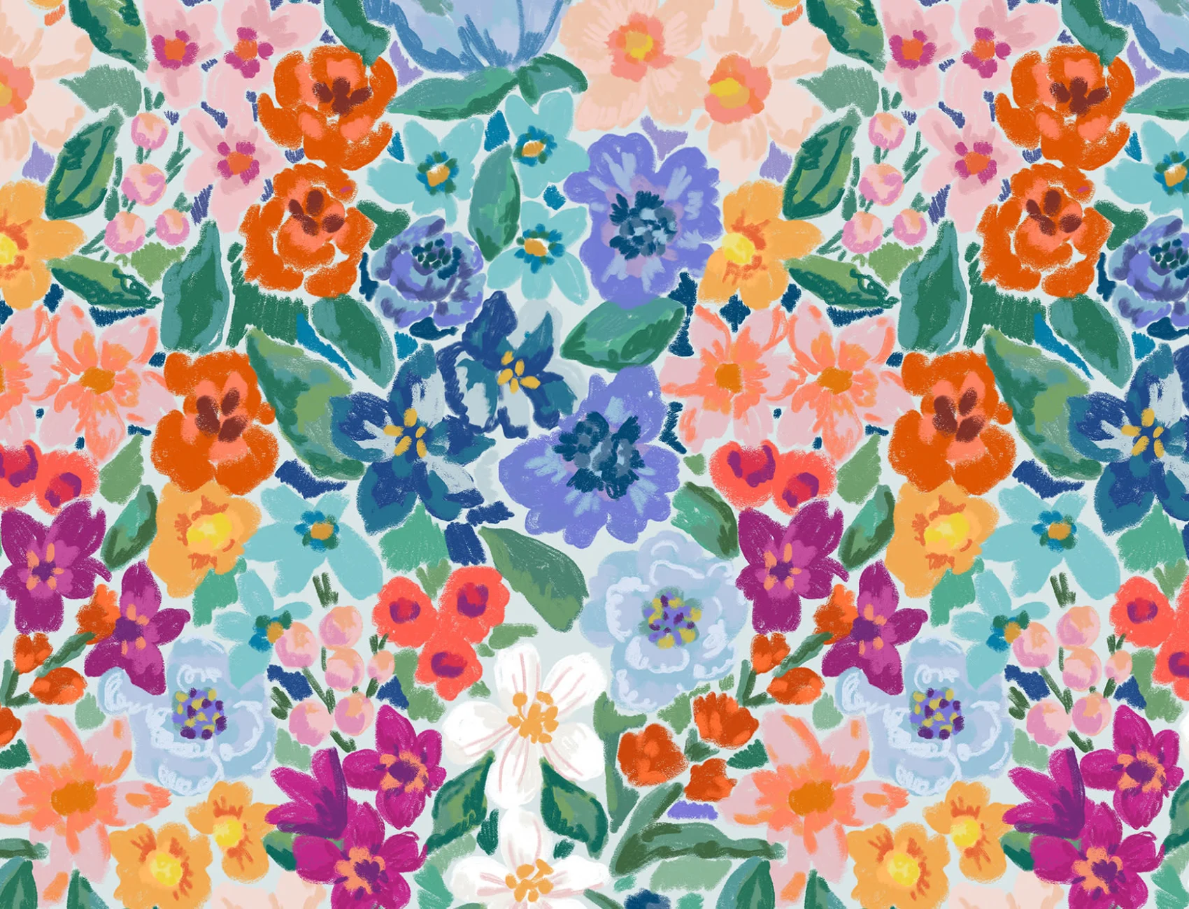 Multicolor Olieverf Stijl Leuk Bloemenbehang
