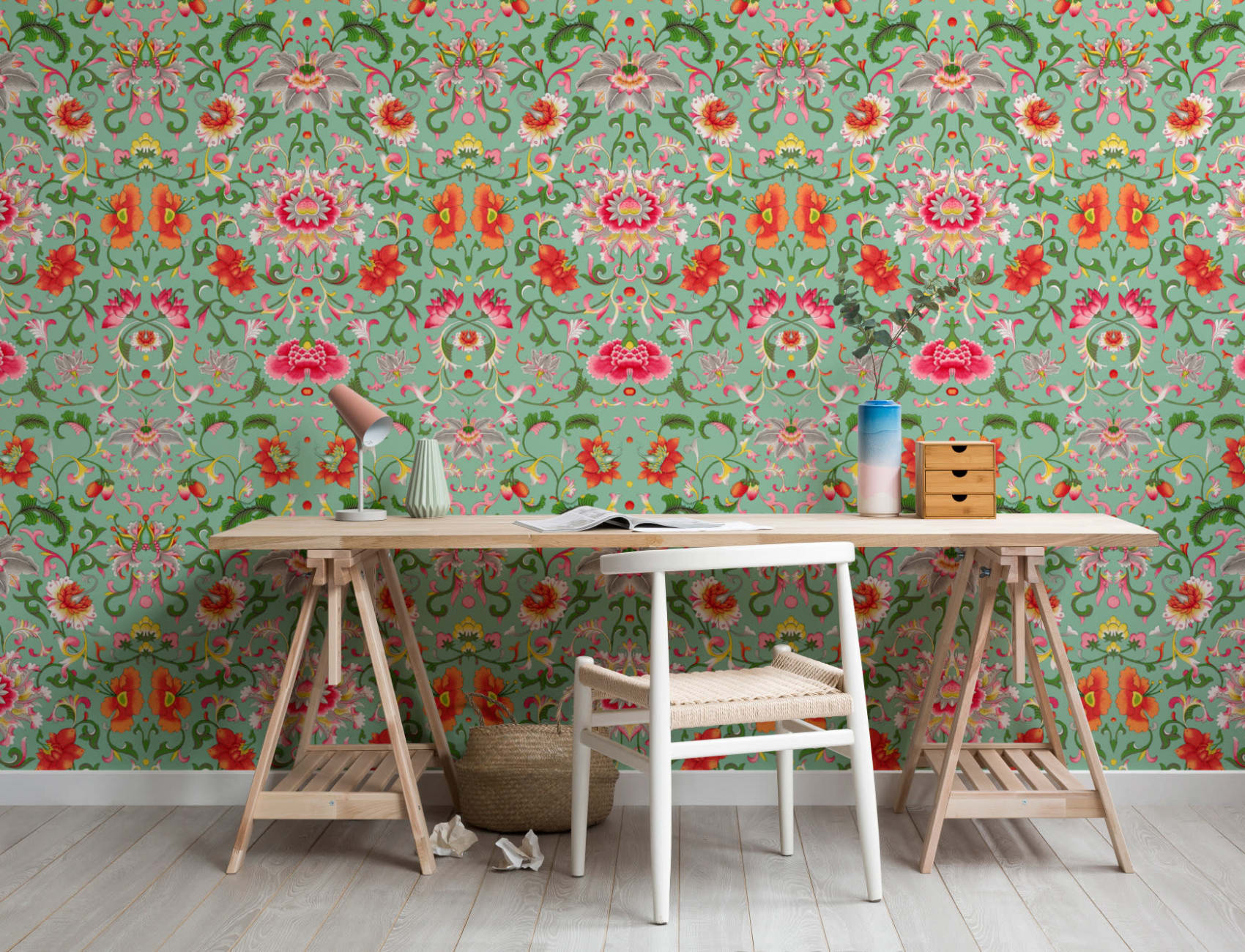 Owen Jones Ornamentos chineses Ilustrações Mural de parede verde
