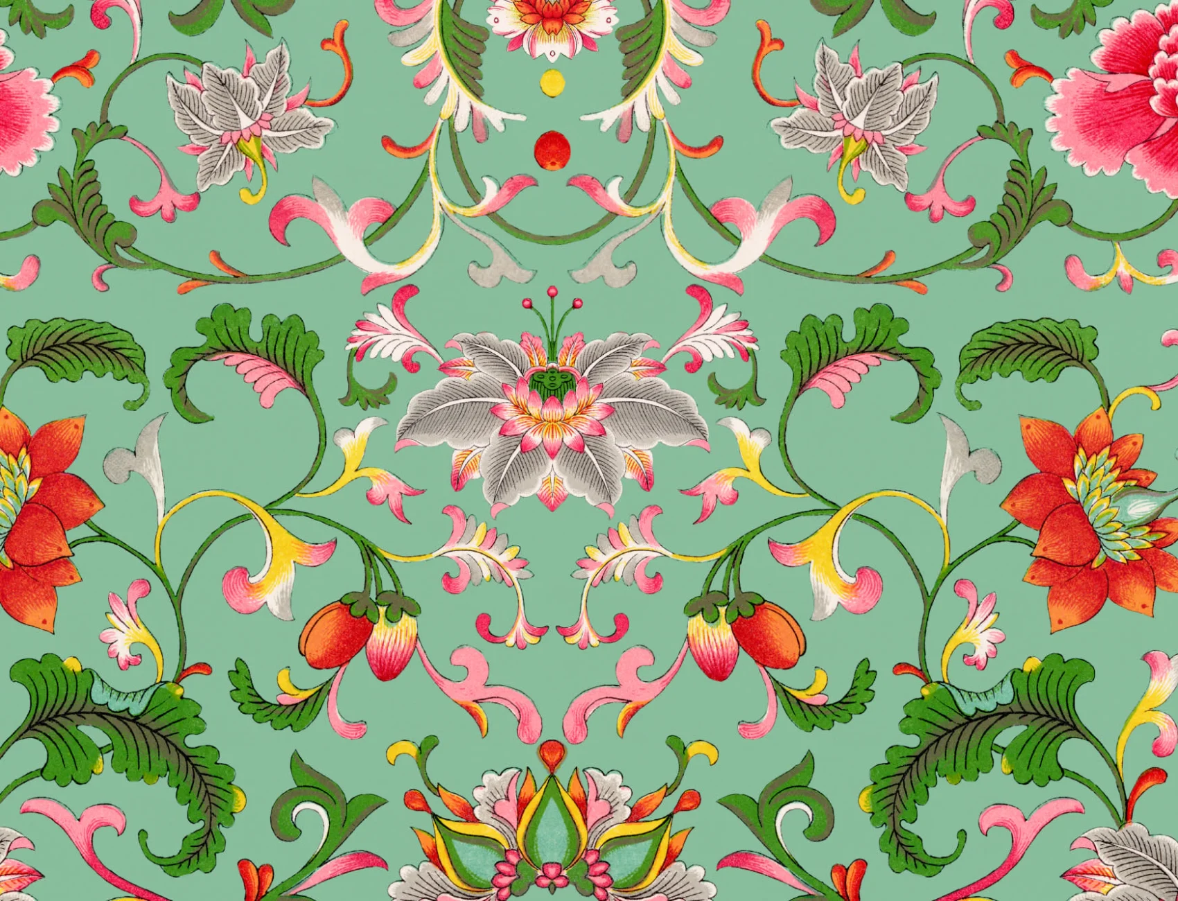 Owen Jones Ornamentos chineses Ilustrações Mural de parede verde