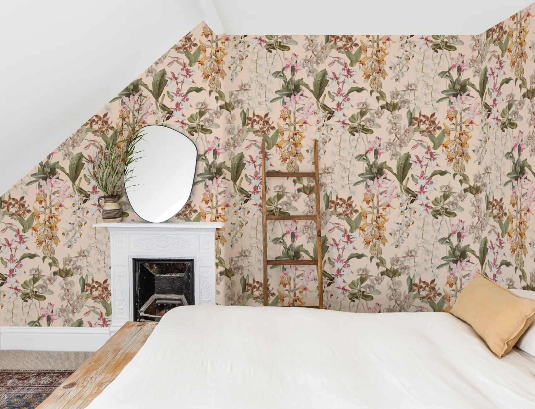 Beige botanisk elegance blomster-fototapet til rolige rum