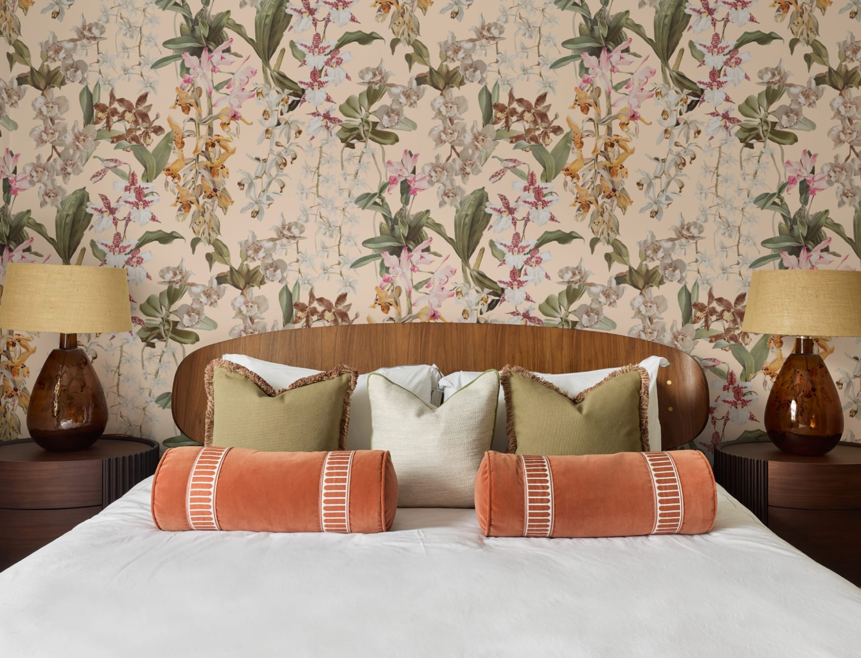 Beige botanisk elegance blomster-fototapet til rolige rum